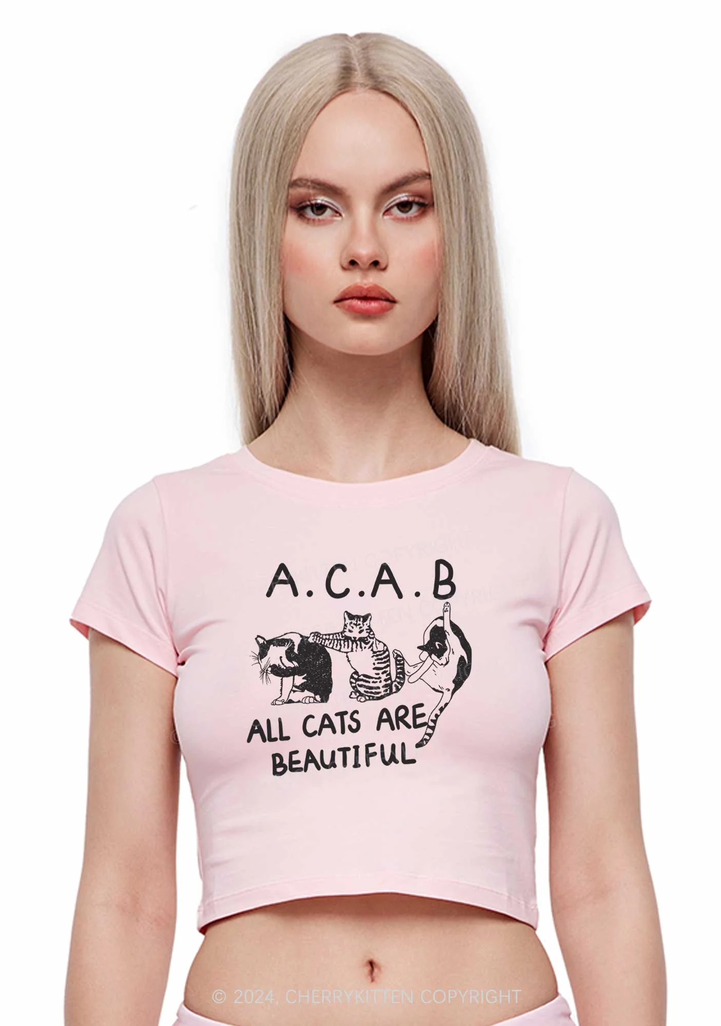 ACAB Cats Y2K Baby Tee Cherrykitten