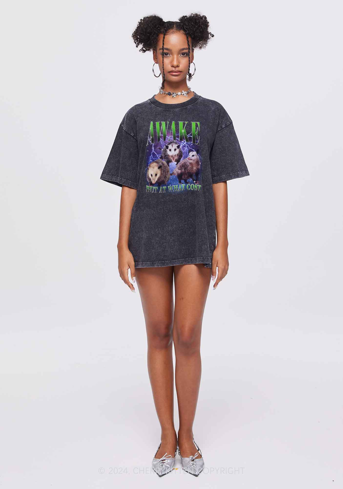 Awake Three Rats Y2K Washed Tee Cherrykitten - Image 3