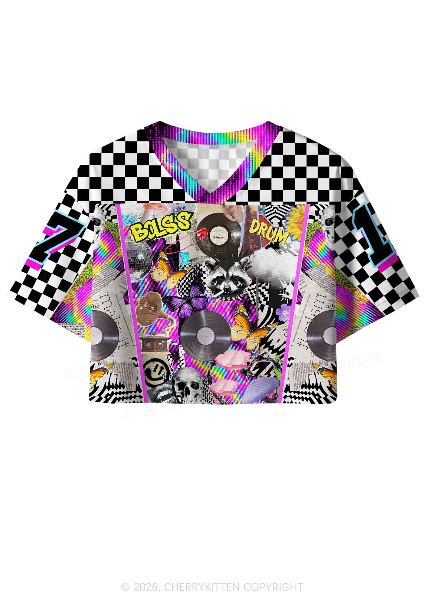 Bass And Drum Collage Y2K Crop Sport Jersey Shirts Cherrykitten