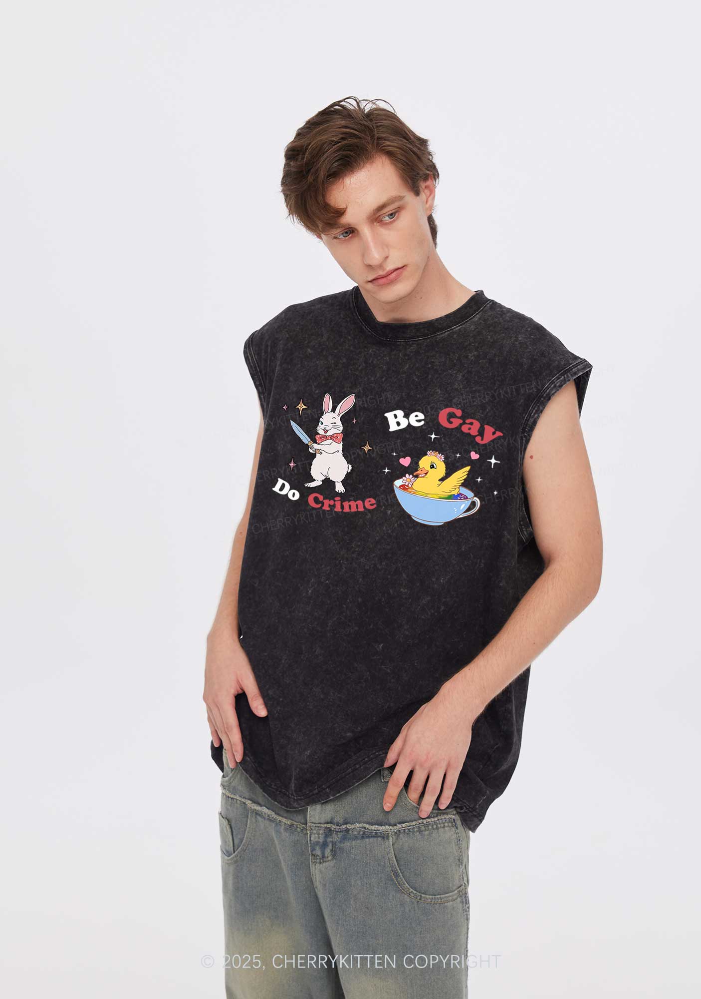 Be Gay Do Crime Pride Y2K Washed Muscle Tank Cherrykitten - Image 2