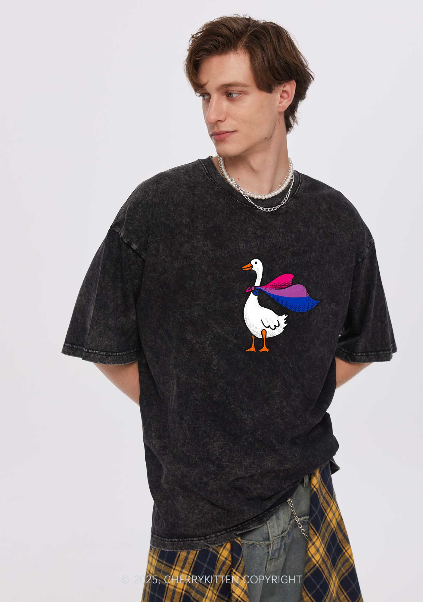 Bisexual Goose Pride Y2K Shirts Washed Tee Cherrykitten - Image 2