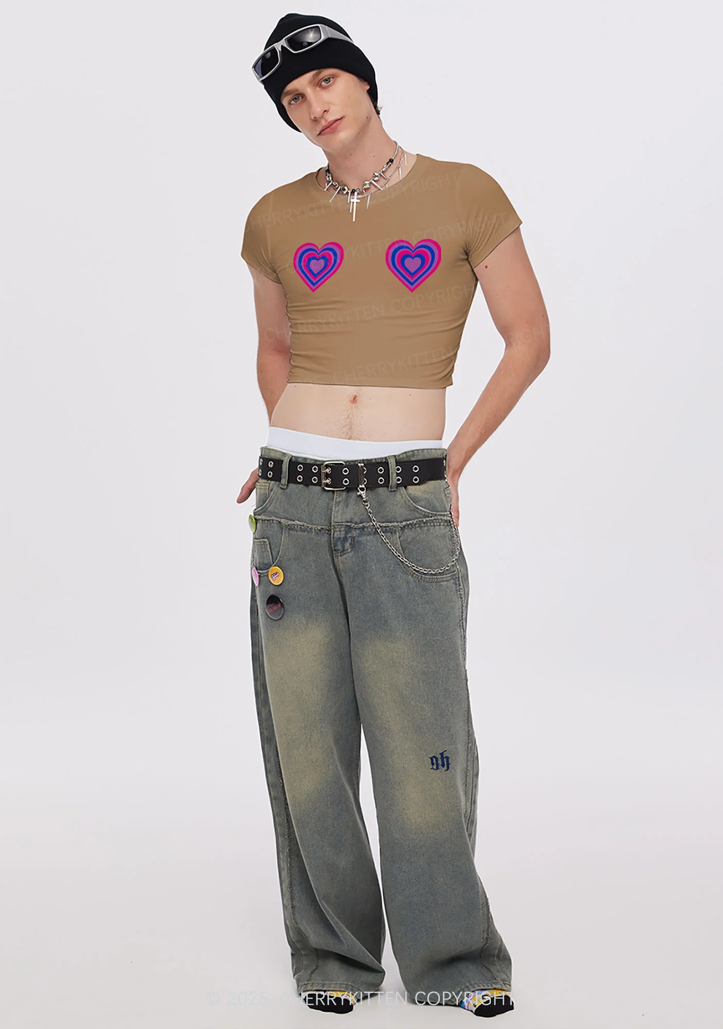 Bisexual Heart Pride Y2K Baby Tee Cherrykitten - Image 2