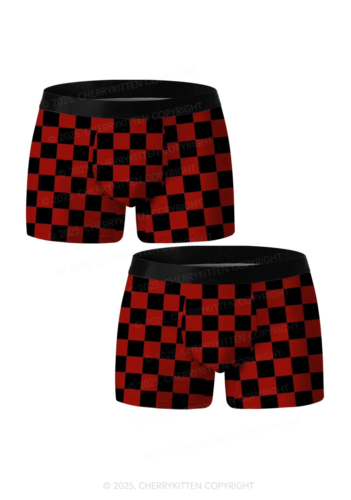 Black And Red Check Valentine's Day Y2K Print Couples Boxer Briefs Set Cherrykitten