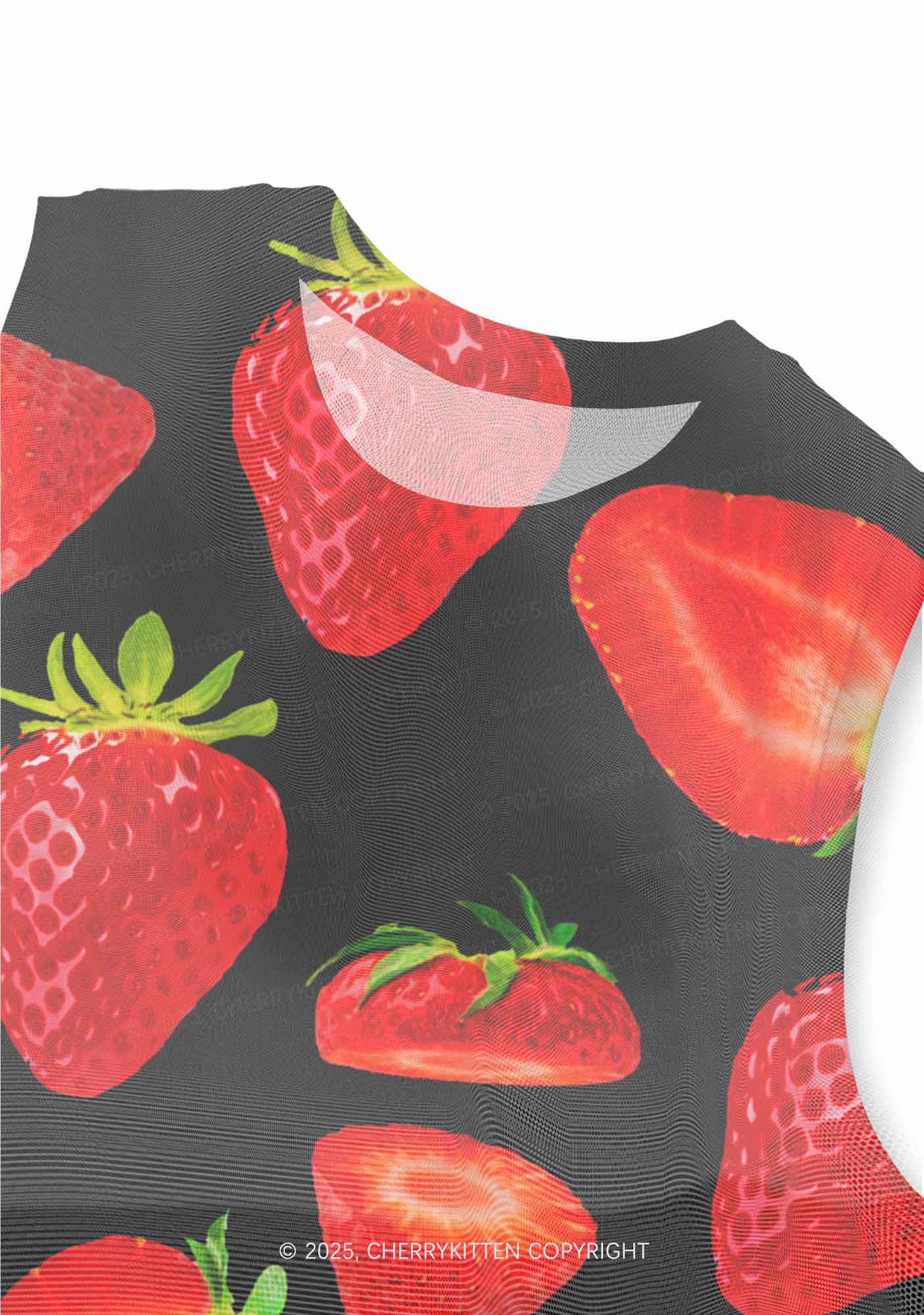 Black Strawberry Y2K Mesh Muscle Tank Cherrykitten - Image 2