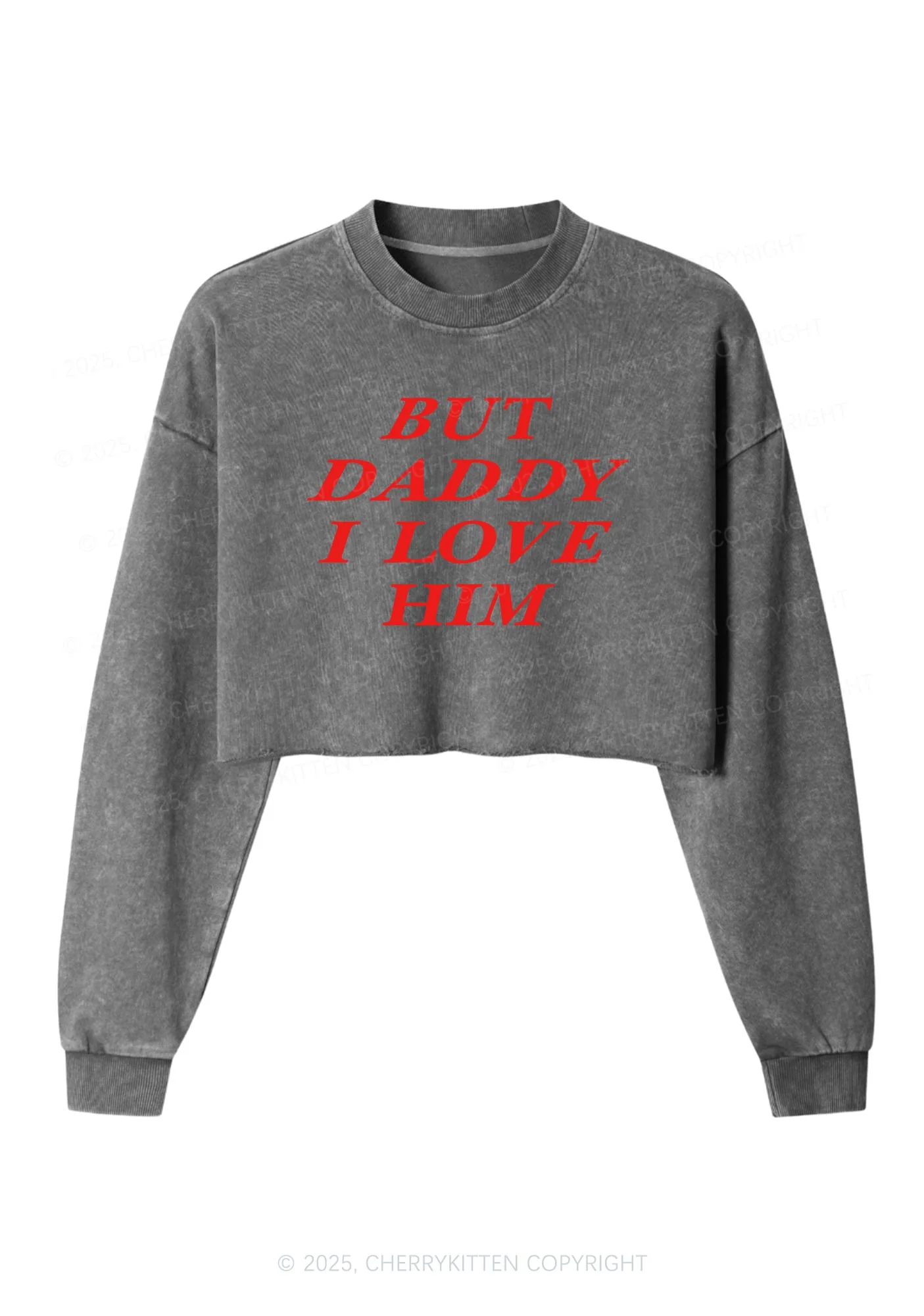 But Daddy I Love Him Y2K Crop Washed Sweatshirts Cherrykitten - Image 4
