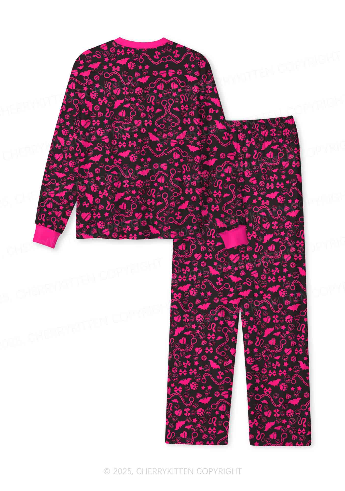 Chains And Bats Valentine's Day Y2K Print Long Sleeve Pajama Set Cherrykitten - Image 2