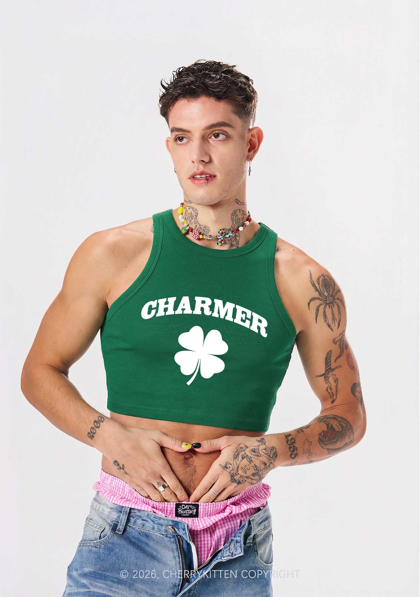Charmer Shamrock St Patricks Y2K Crop Tank Top Cherrykitten - Image 2