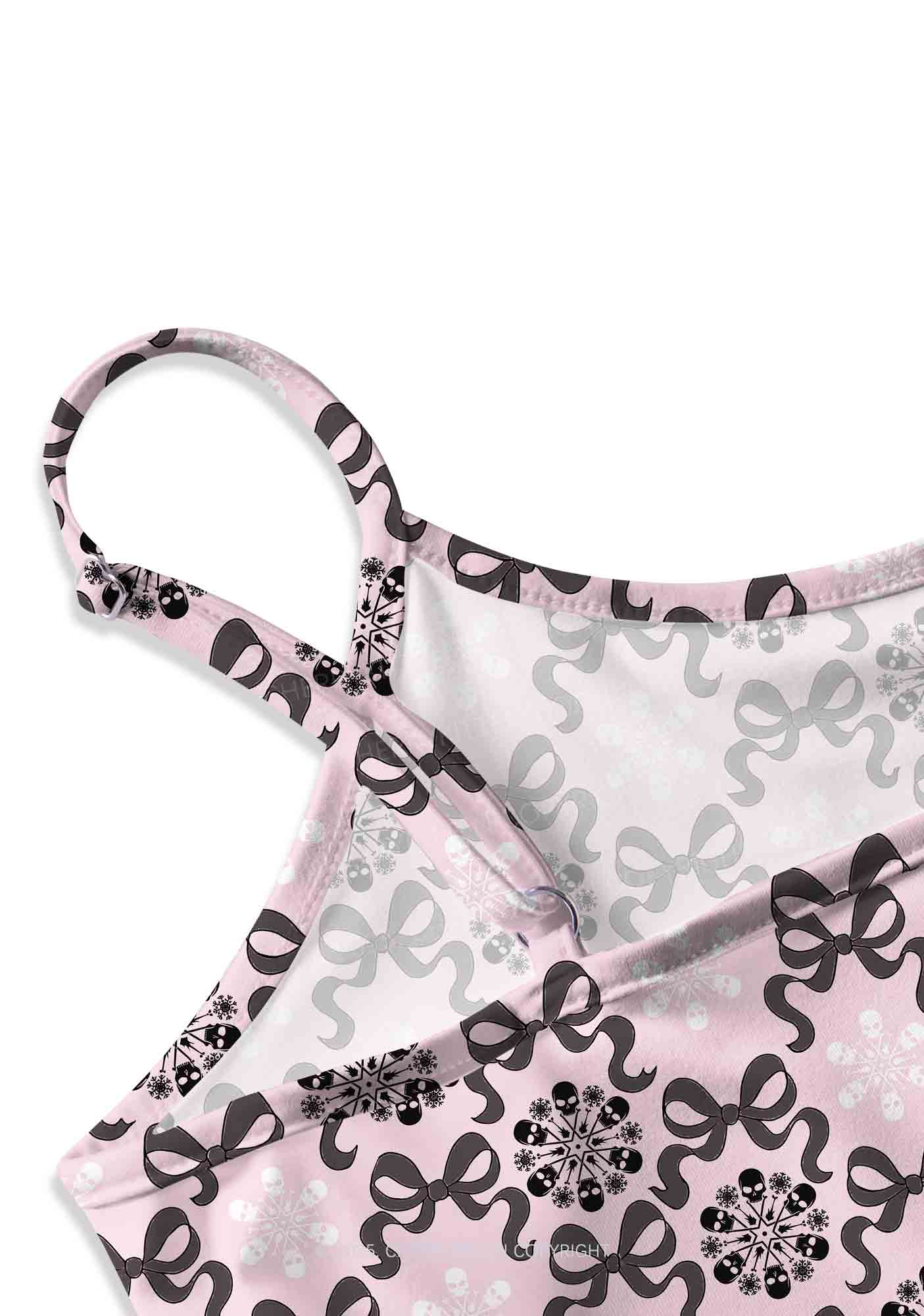 Christmas Bow Skull Snowflakes Y2K Print Cami Crop Top Cherrykitten - Image 3