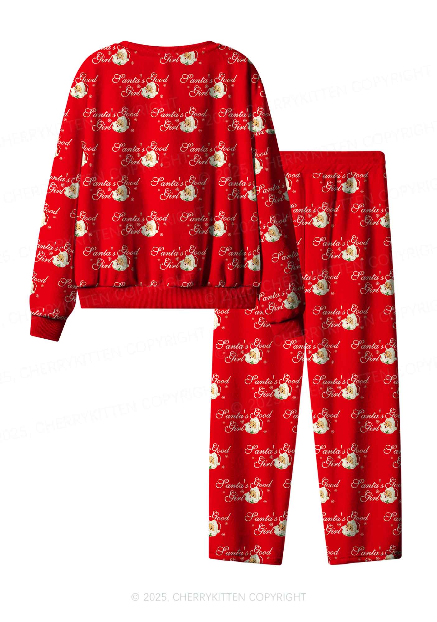 Christmas Santas Good Girl Y2K Fleece Long Sleeve Pajama Set Cherrykitten - Image 3