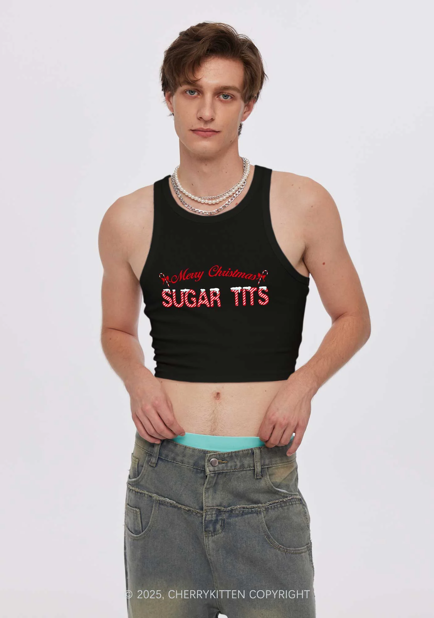 Christmas Sugar Txts Y2K Crop Tank Top Cherrykitten - Image 2