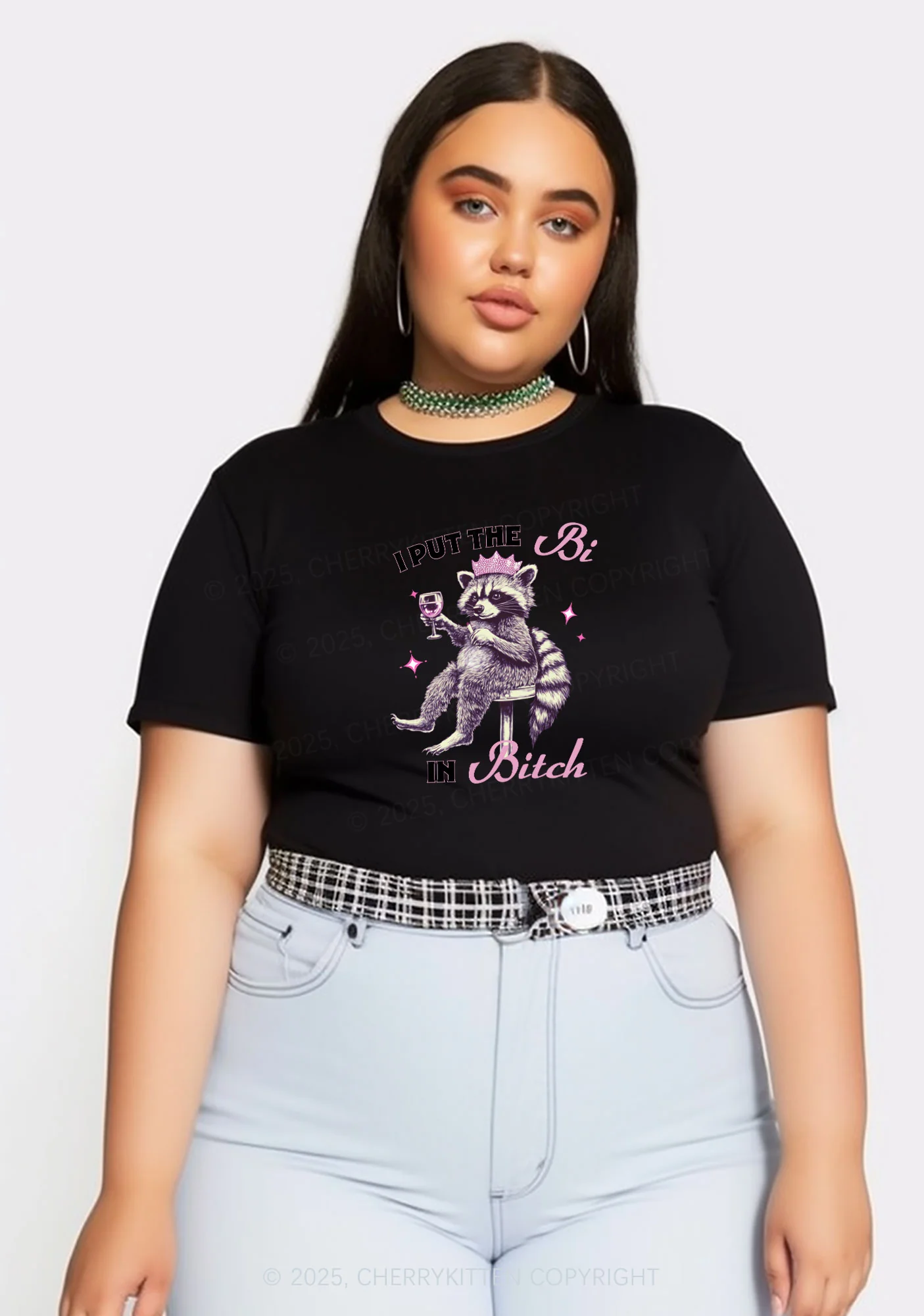 Curvy Bi Bxxch Raccoon Pride Y2K Baby Tee Cherrykitten
