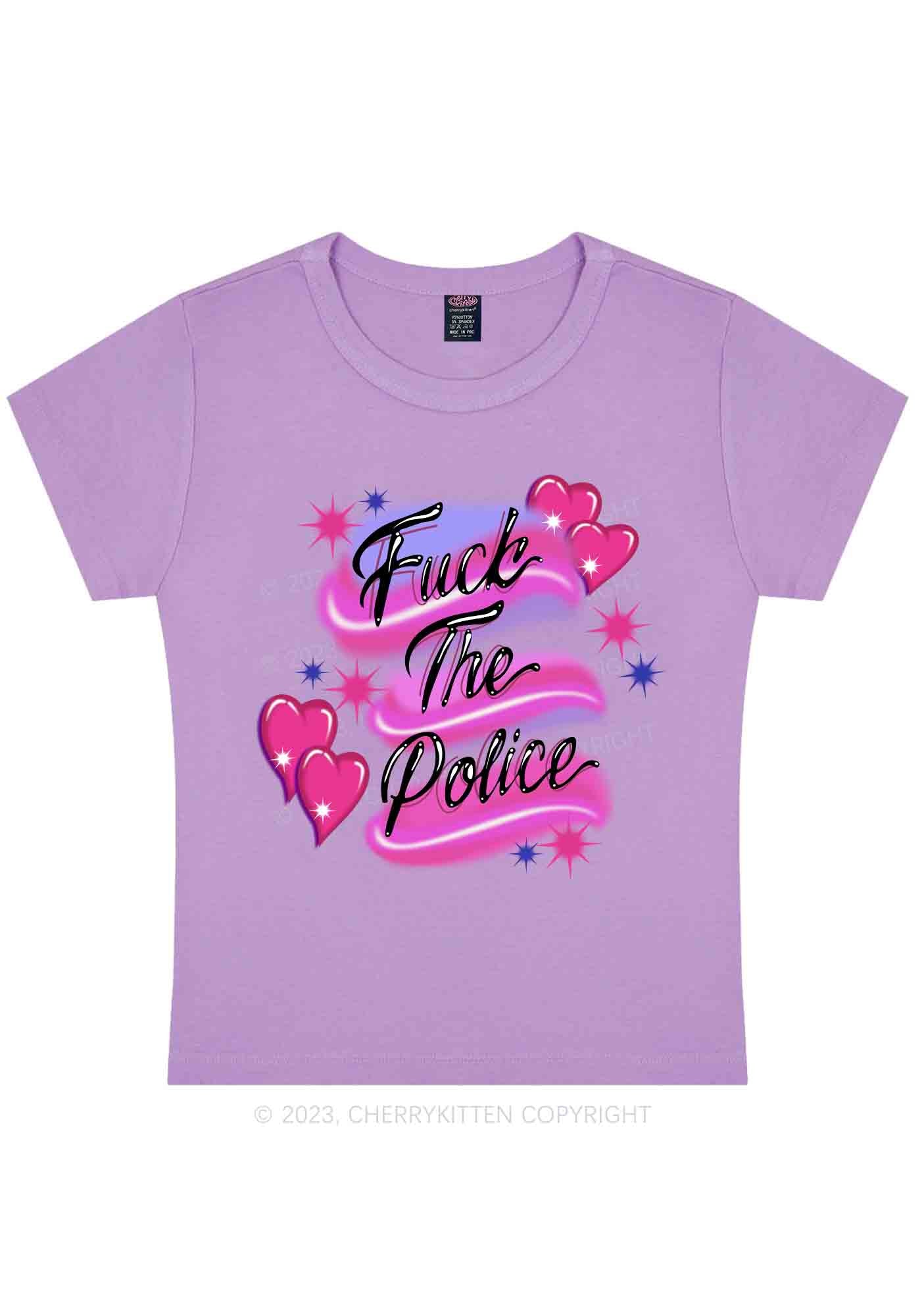 Curvy Fxxk The Police Flying Heart Y2K Baby Tee Cherrykitten - Image 4