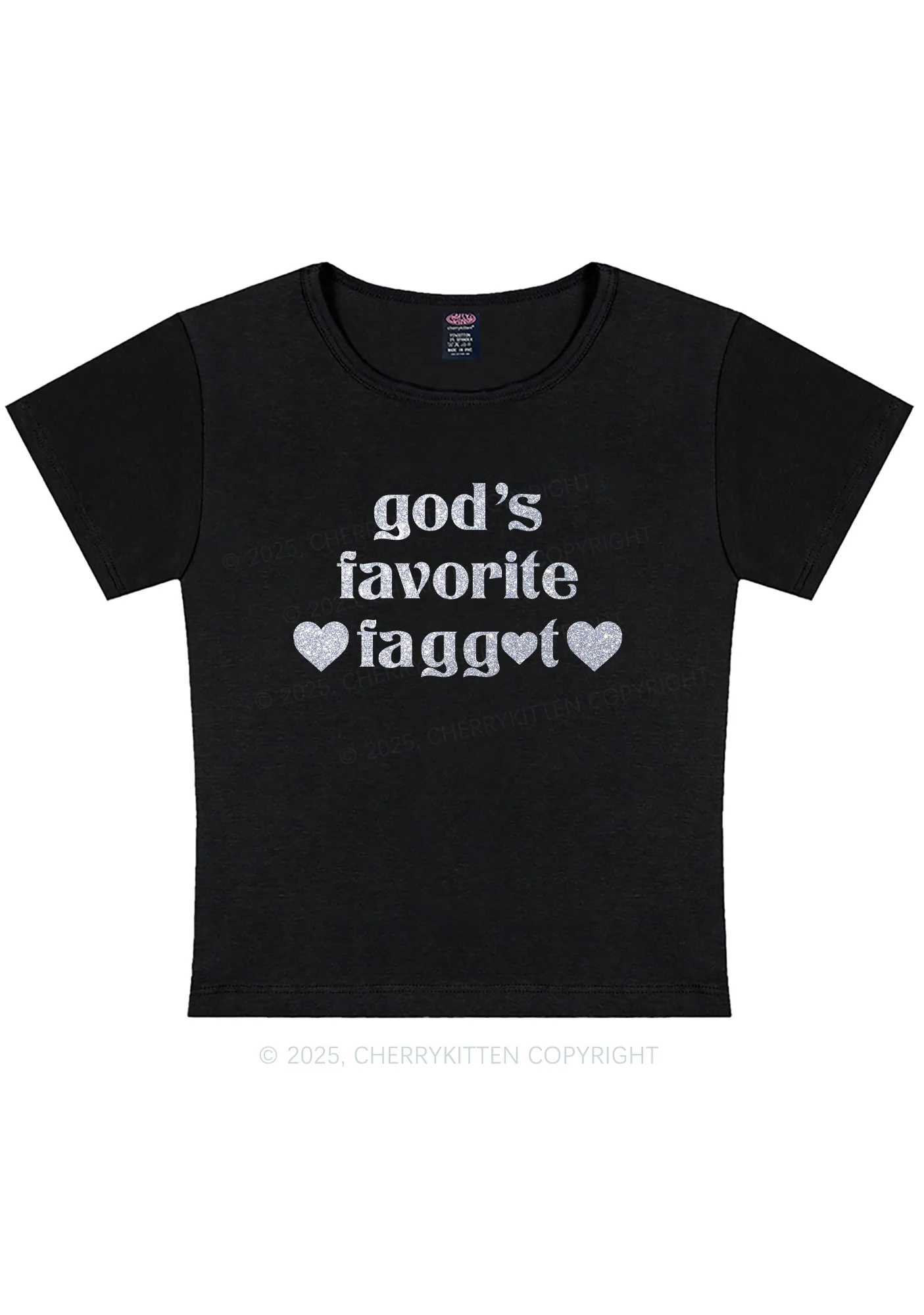 Glitter Gods Favorite Faggot Pride Y2K Baby Tee Cherrykitten - Image 5