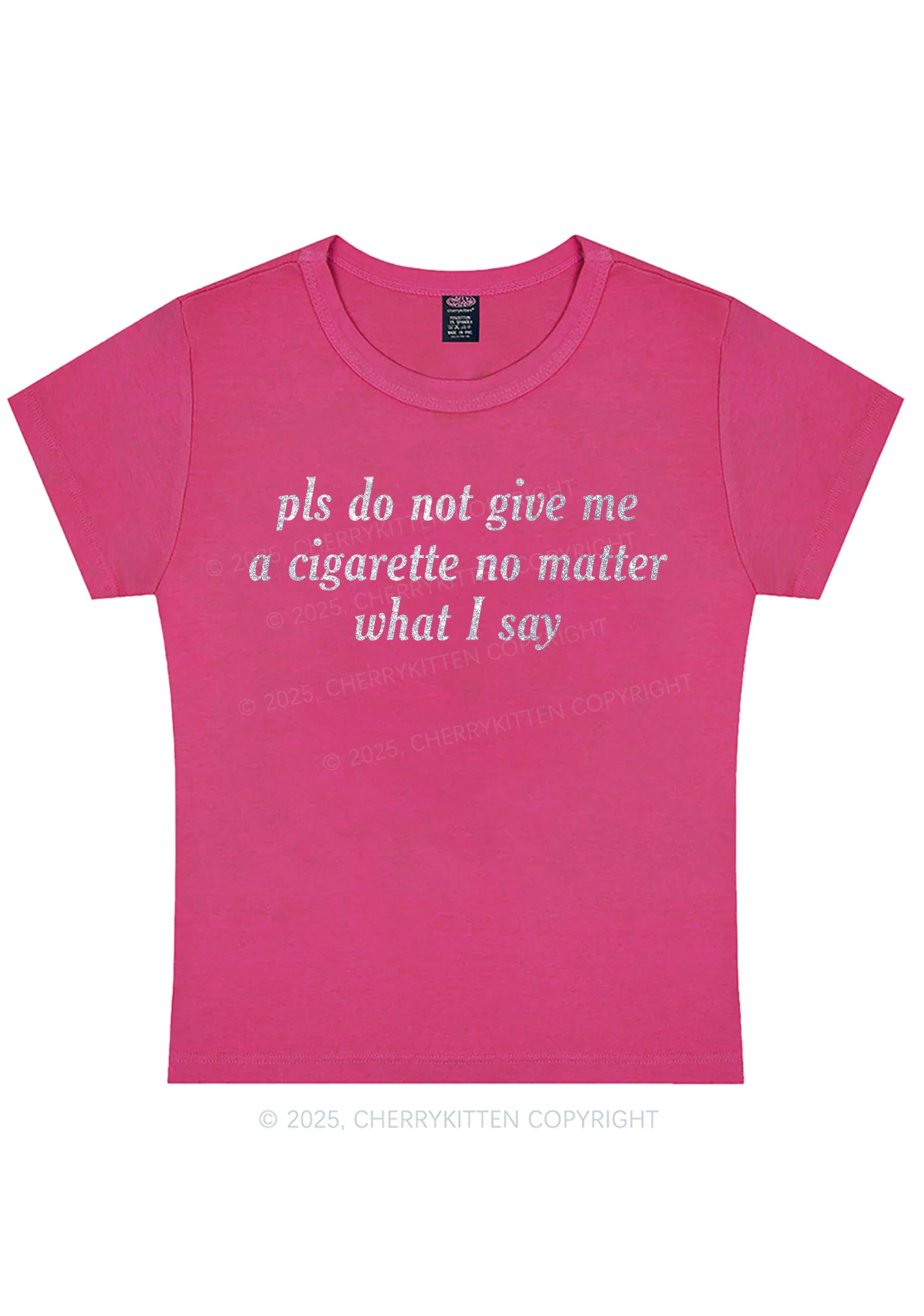 Glitter Pls Dont Give Me Cigarette Y2K Baby Tee Cherrykitten - Image 7