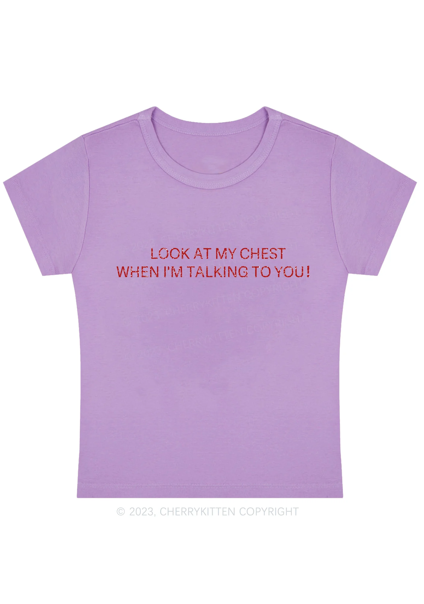 Curvy Look At My Chest When I'm Talking To You Baby Tee - Image 5