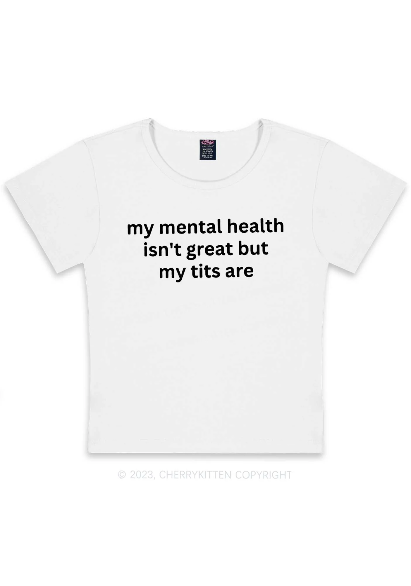 Curvy My Mental Health Isn't Great Y2K Baby Tee Cherrykitten - Image 3
