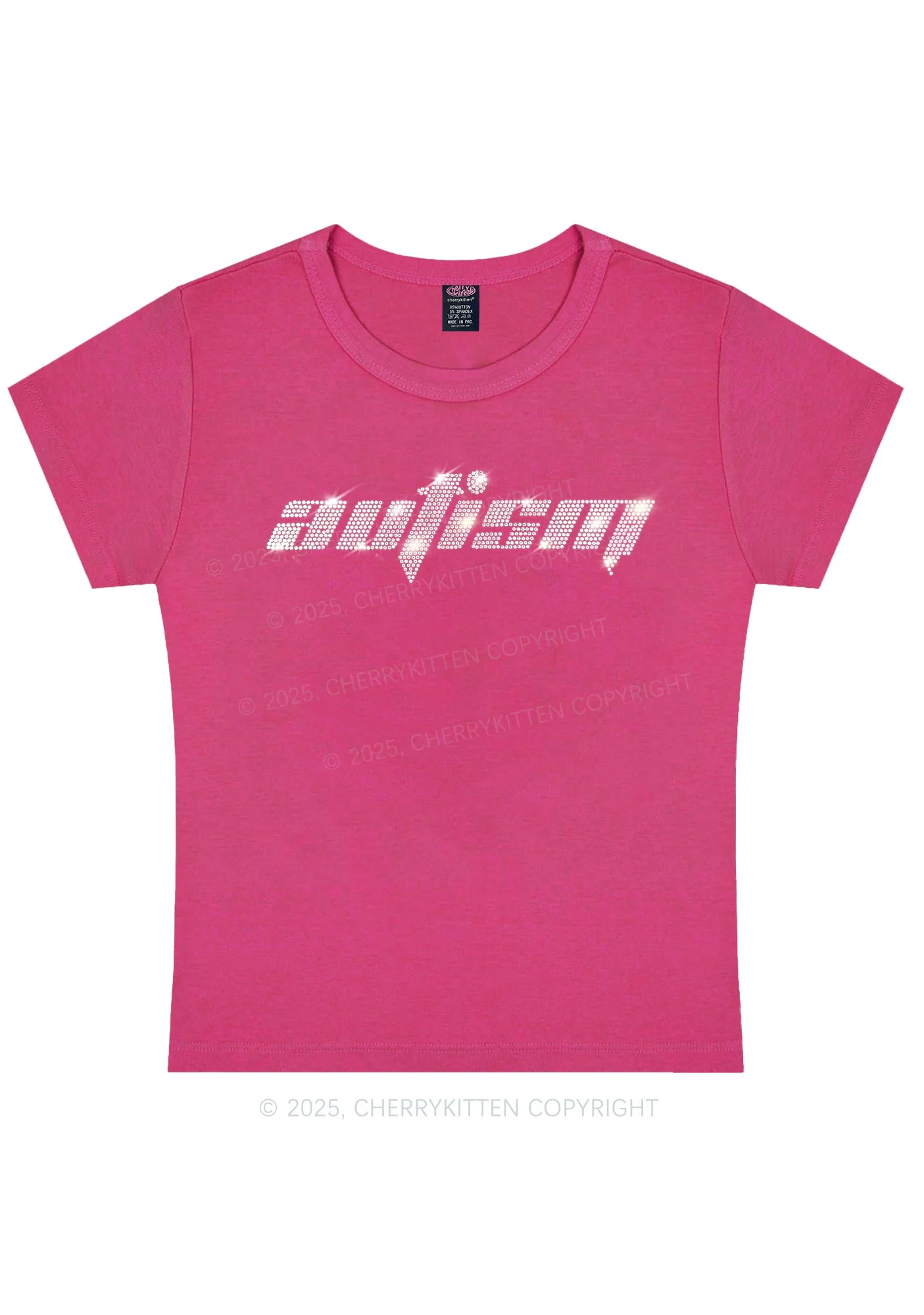 Curvy Rhinestone Autism Y2K Baby Tee Cherrykitten - Image 3