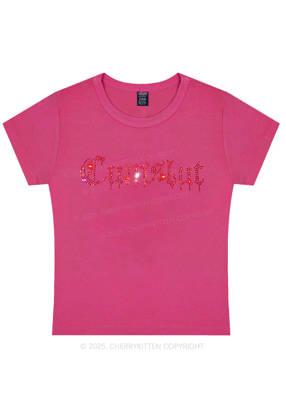 Curvy Rhinestone Cxmslxt Y2K Baby Tee Cherrykitten - Image 5