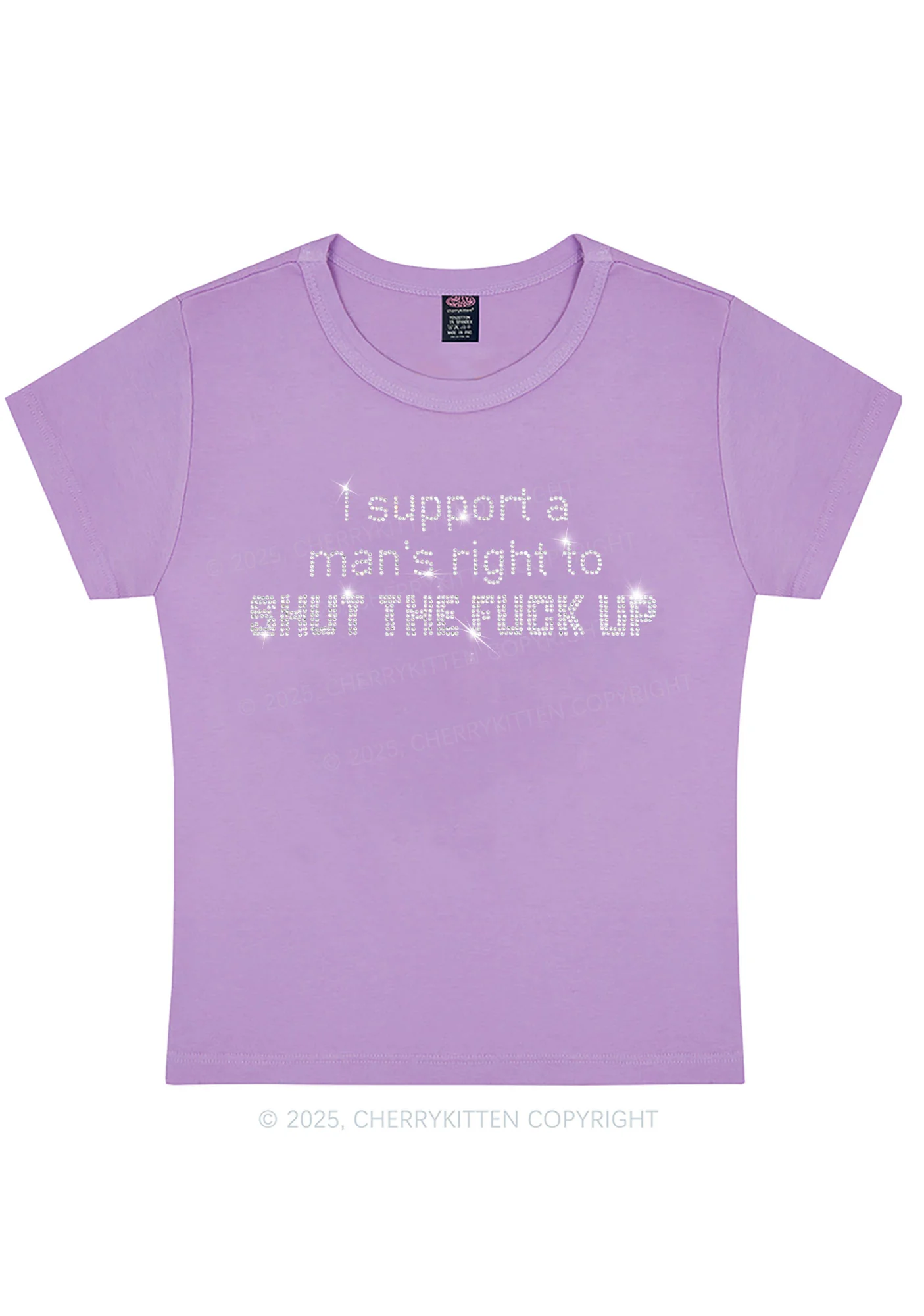 Curvy Rhinestone I Support A Mans Right Y2K Baby Tee Cherrykitten - Image 4