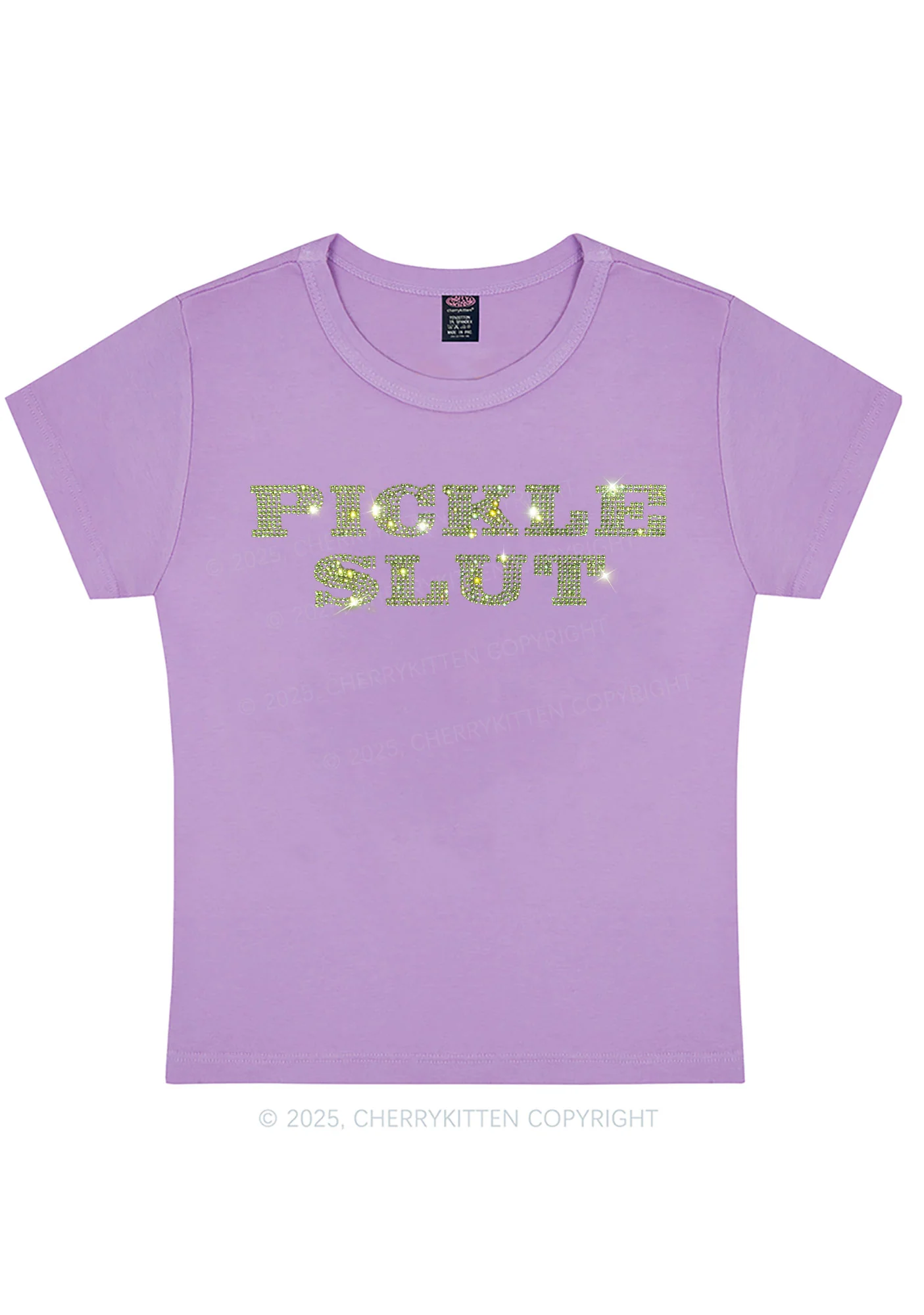 Curvy Rhinestone Pickle Slxt Y2K Baby Tee Cherrykitten - Image 5