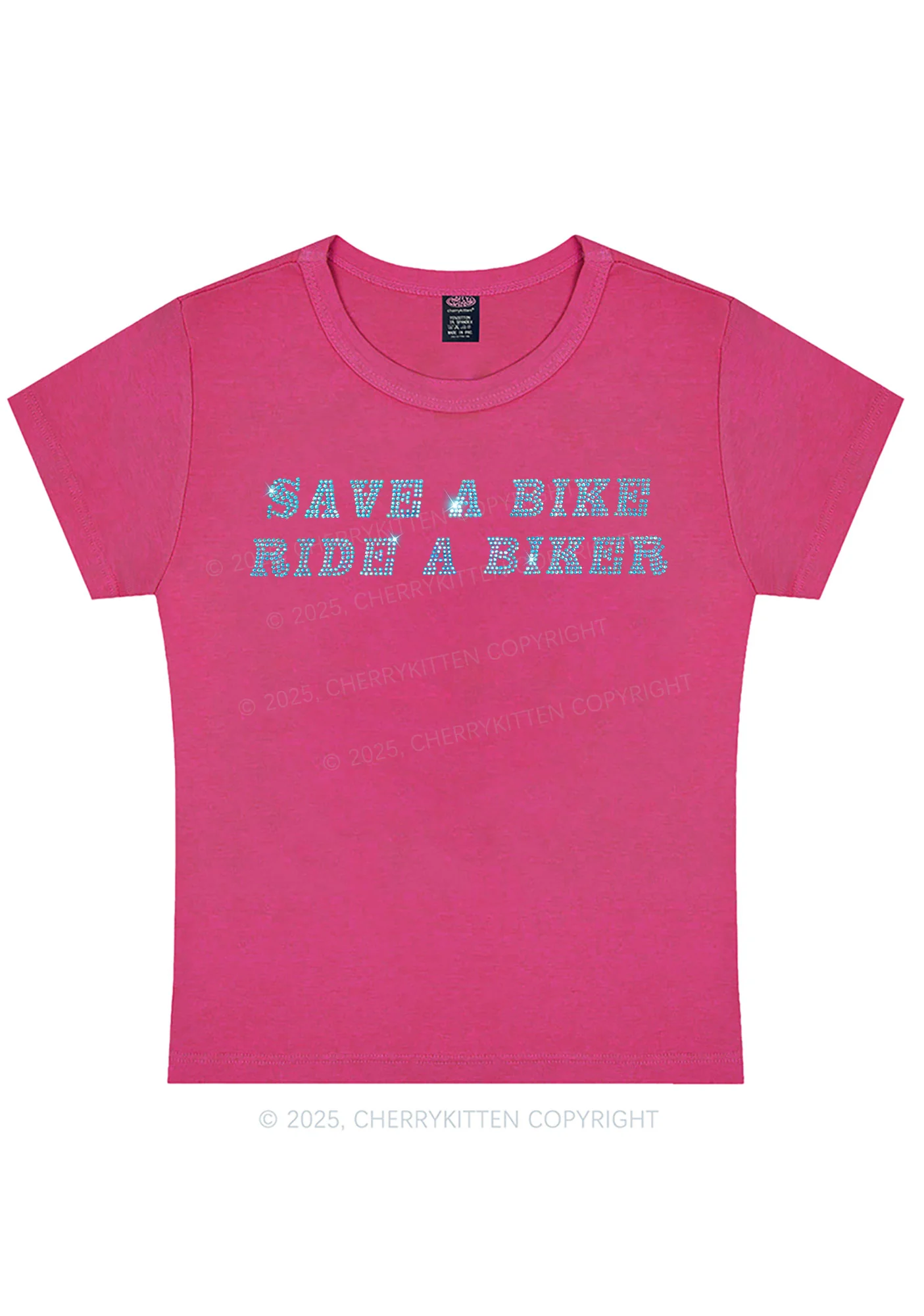 Rhinestone Save Bike Ride Biker Y2K Baby Tee Cherrykitten