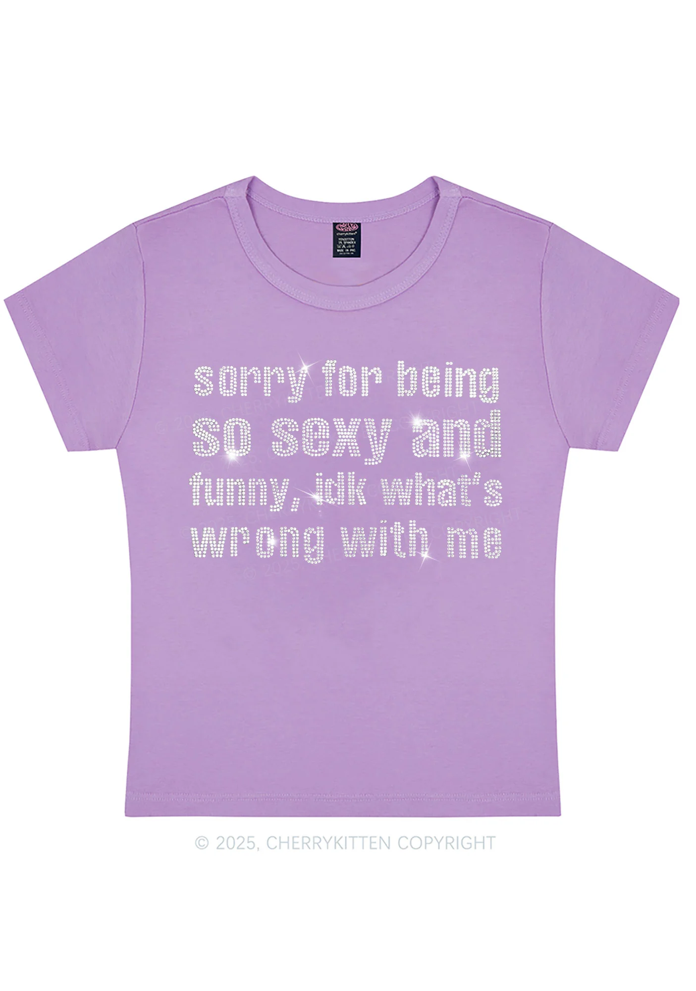 Curvy Rhinestone Sorry For Being So Funny Y2K Baby Tee Cherrykitten - Image 4