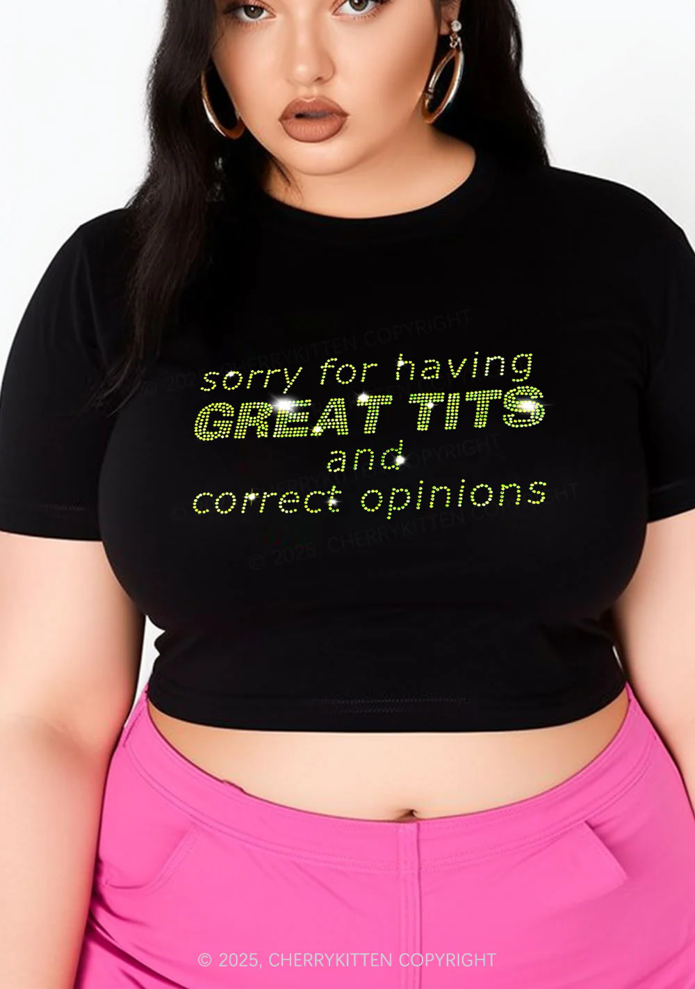 Curvy Rhinestone Sorry For Having Correct Opinions Y2K Baby Tee Cherrykitten