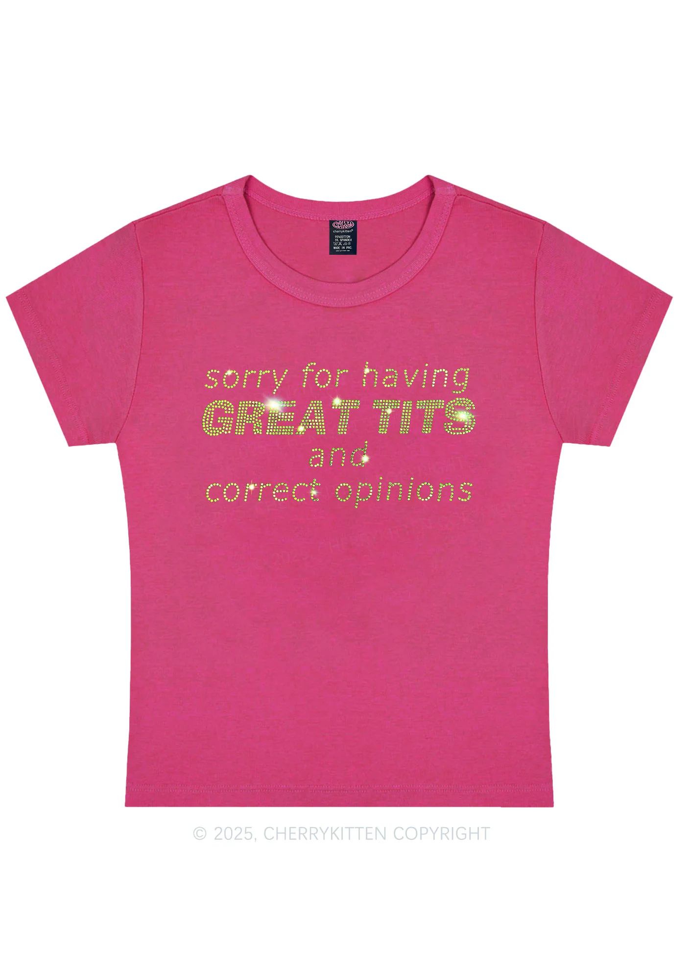 Curvy Rhinestone Sorry For Having Correct Opinions Y2K Baby Tee Cherrykitten - Image 3