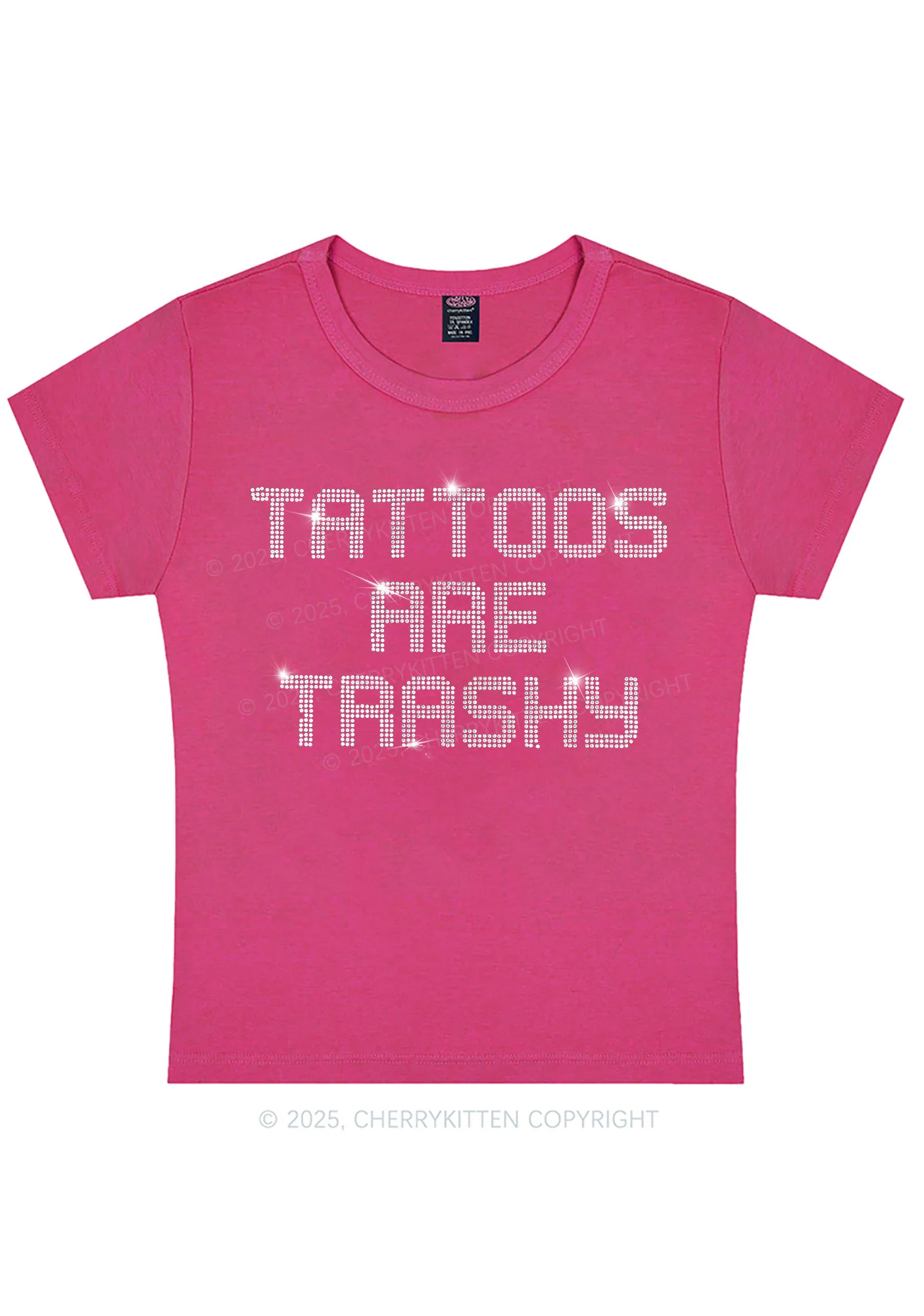 Curvy Rhinestone Tattoos Are Trashy Y2K Baby Tee Cherrykitten - Image 3