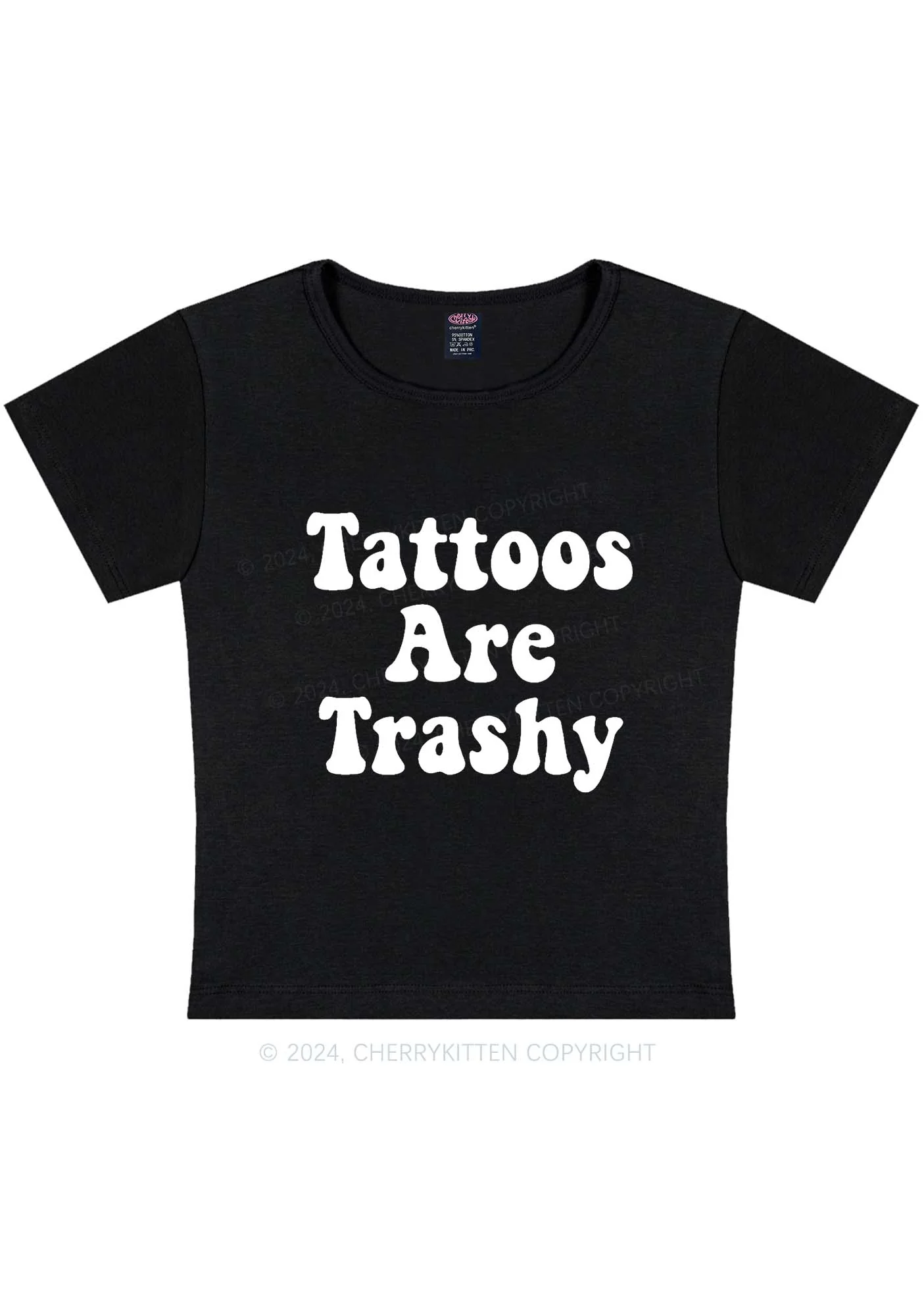 Curvy Tattoos Are Trashy Y2K Baby Tee Cherrykitten - Image 3