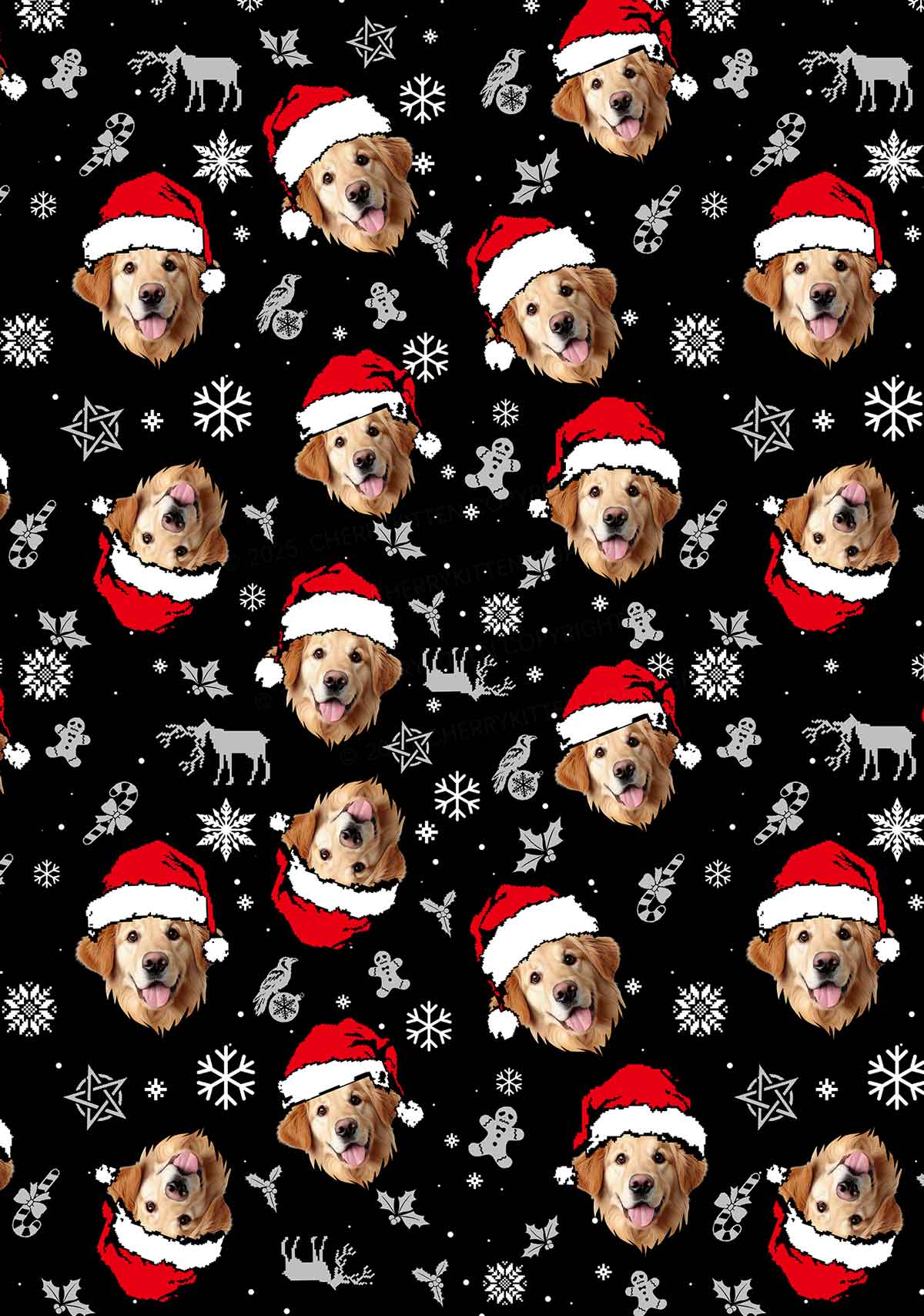 Custom Black Christmas Dog Face Y2K Print Long Sleeve Pajama Set Cherrykitten - Image 2