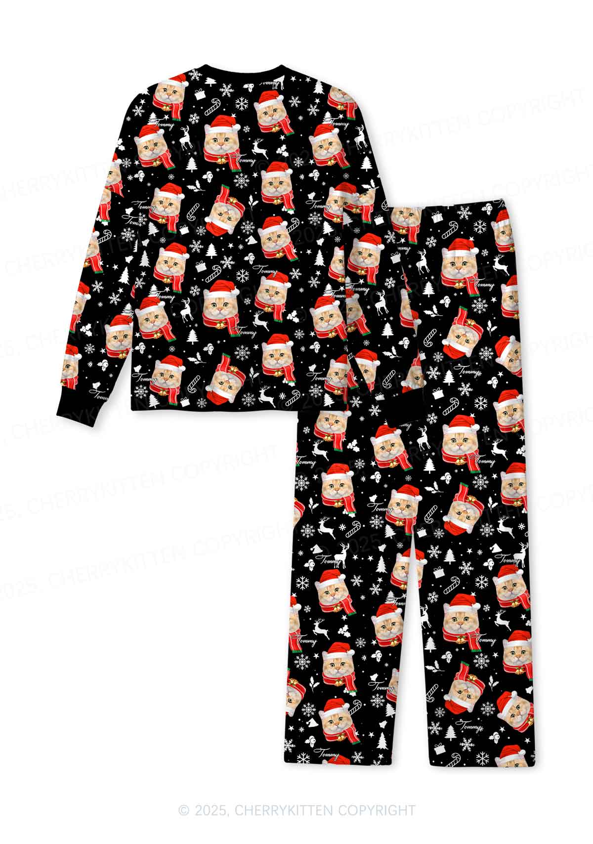 Custom Christmas Cat Face Y2K Print Long Sleeve Pajama Set Cherrykitten - Image 3