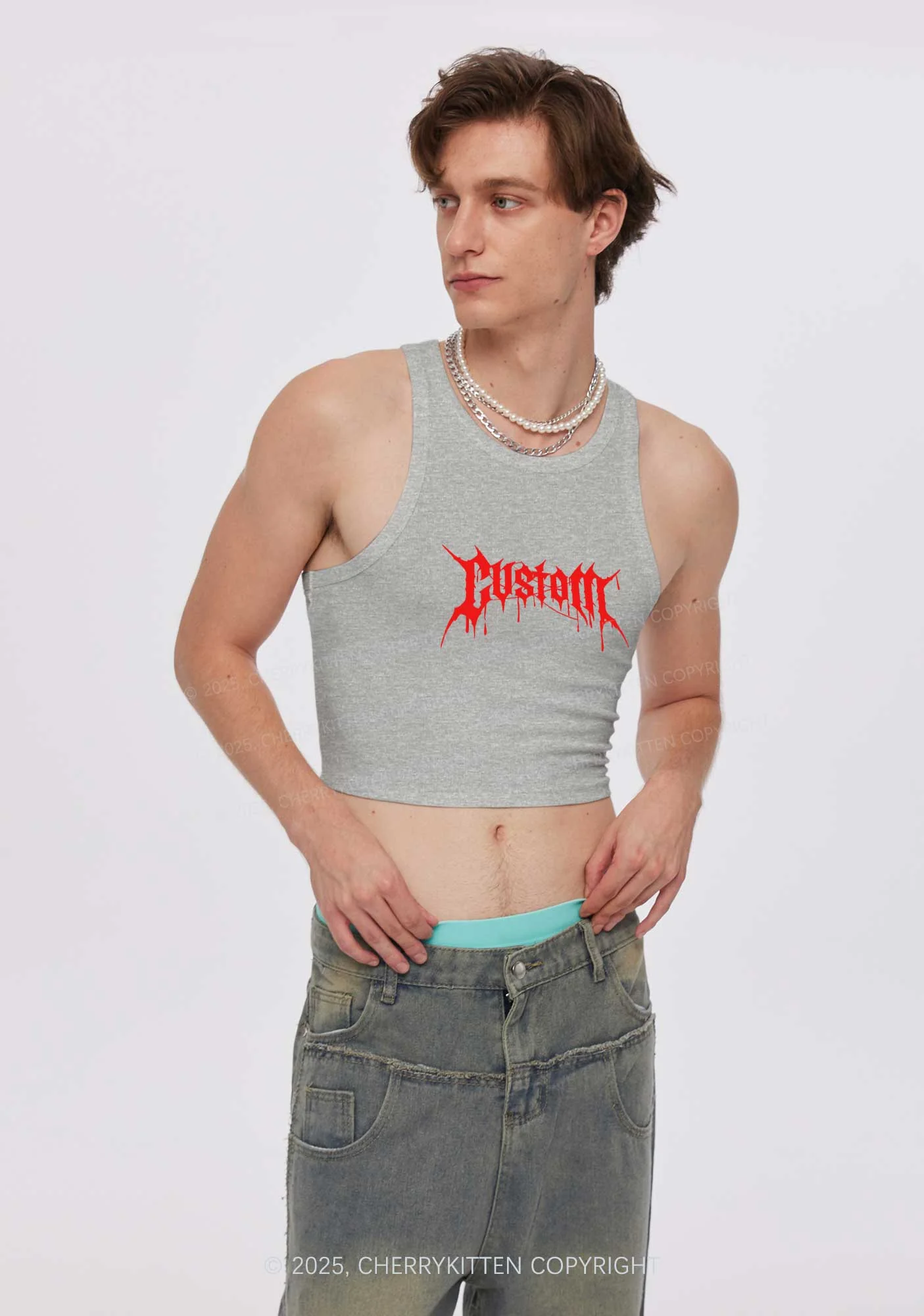 Custom Font Art Y2K Crop Tank Top Cherrykitten - Image 3