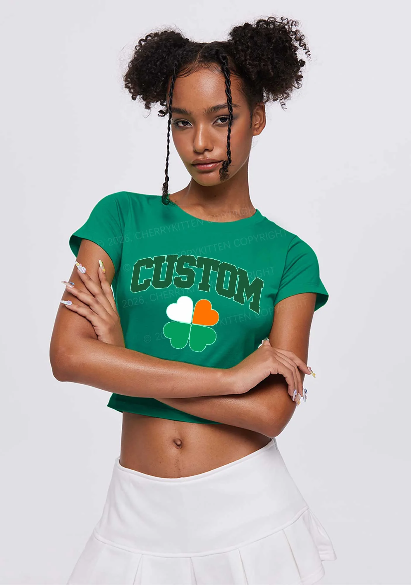 Custom Irish Luck Shamrock St Patricks Y2K Baby Tee Cherrykitten - Image 2