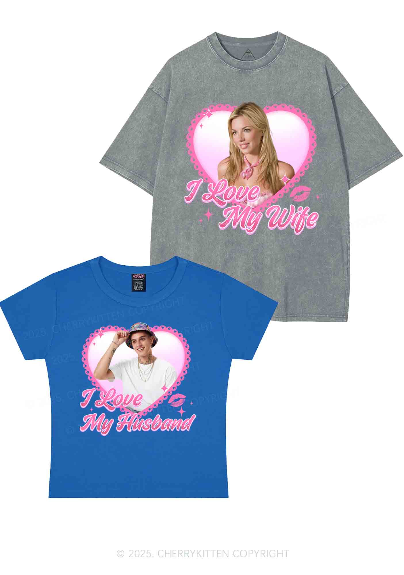 Custom Love My Wife Photo Y2K Valentine's Day Couple Shirt Cherrykitten - Image 11
