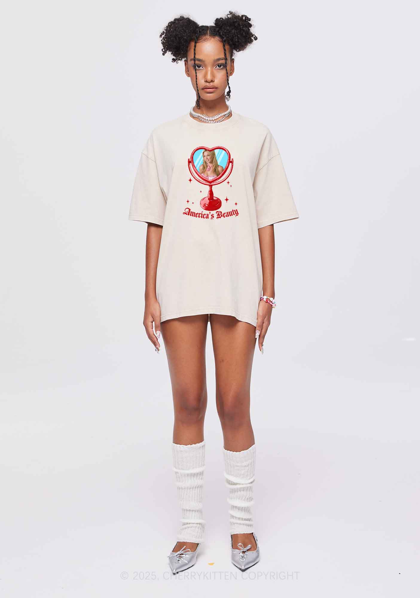 Custom Mirror Beauty Y2K Shirts Washed Tee Cherrykitten - Image 2