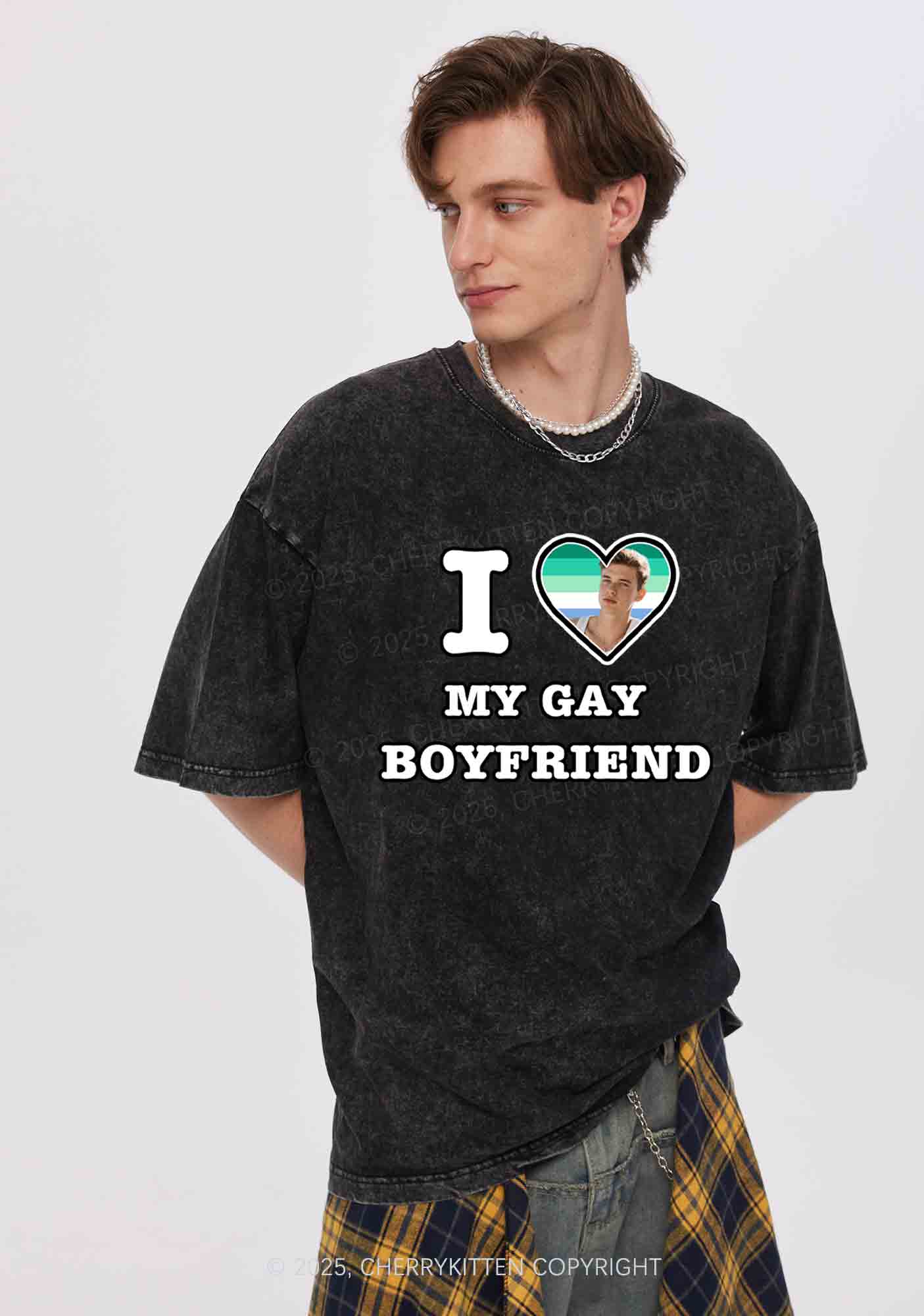 Custom My Gay BF Pride Y2K Valentine's Day Washed Tee Cherrykitten - Image 2