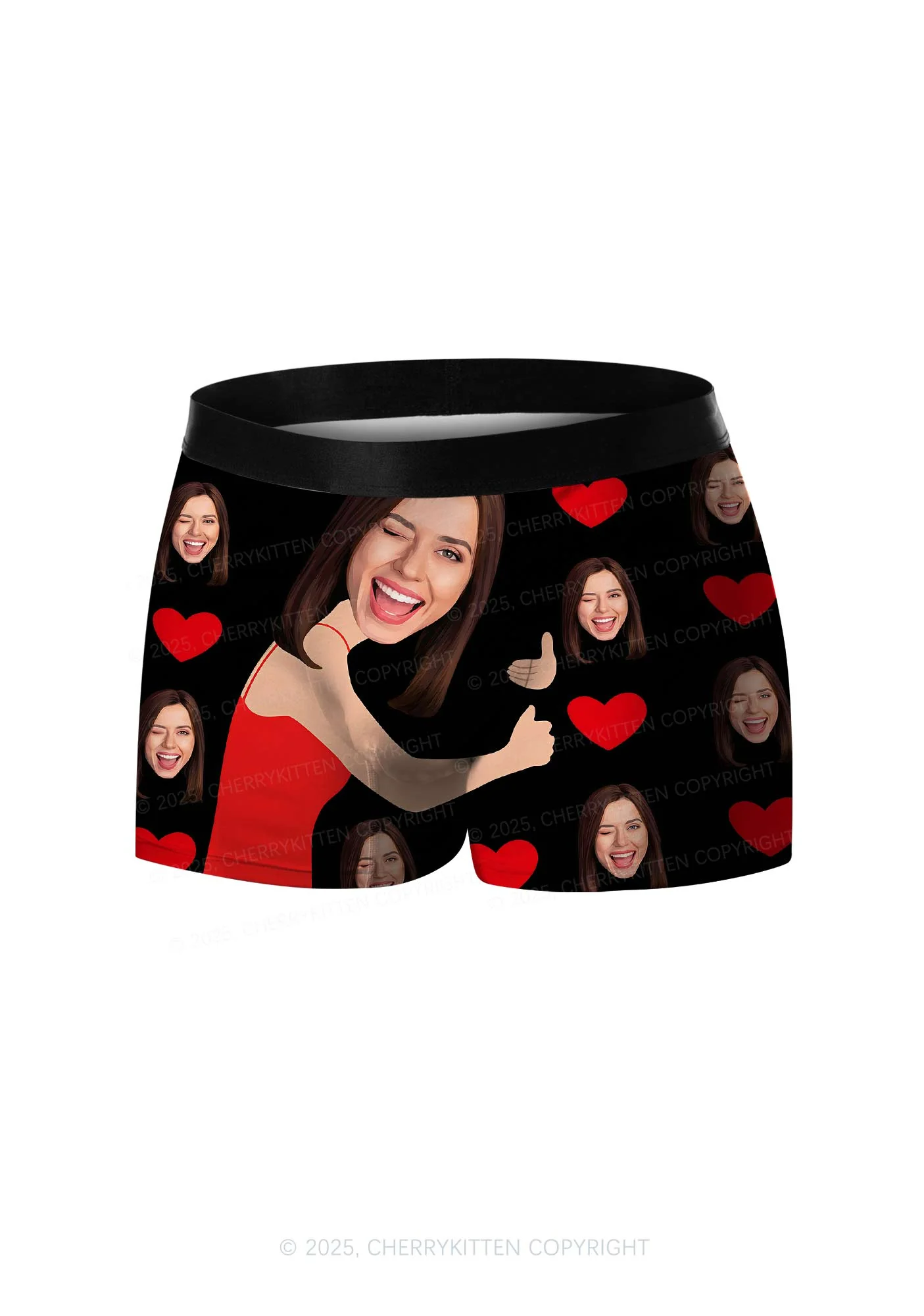 Custom Portrait Red Hearts Valentine's Day Y2K Print Men Boxer Briefs Cherrykitten