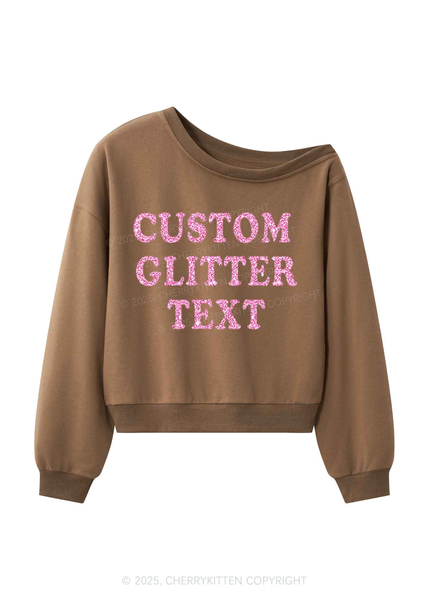 Custom Text Glitter Y2K Off Shoulder Sweatshirts Cherrykitten - Image 6
