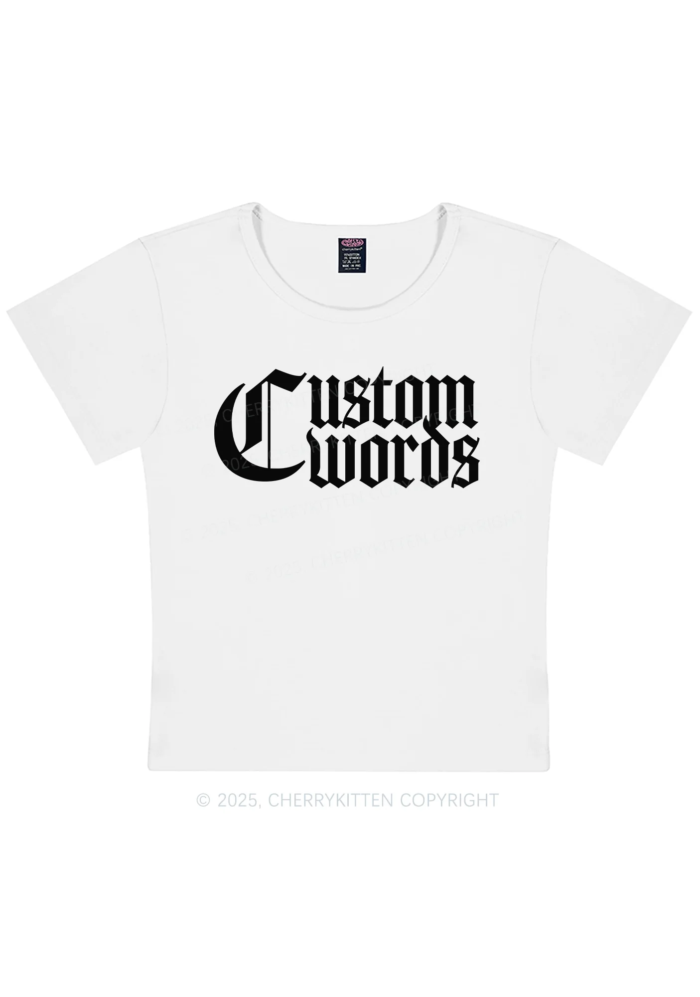 Custom Text Gothic Font Y2K Baby Tee Cherrykitten - Image 8