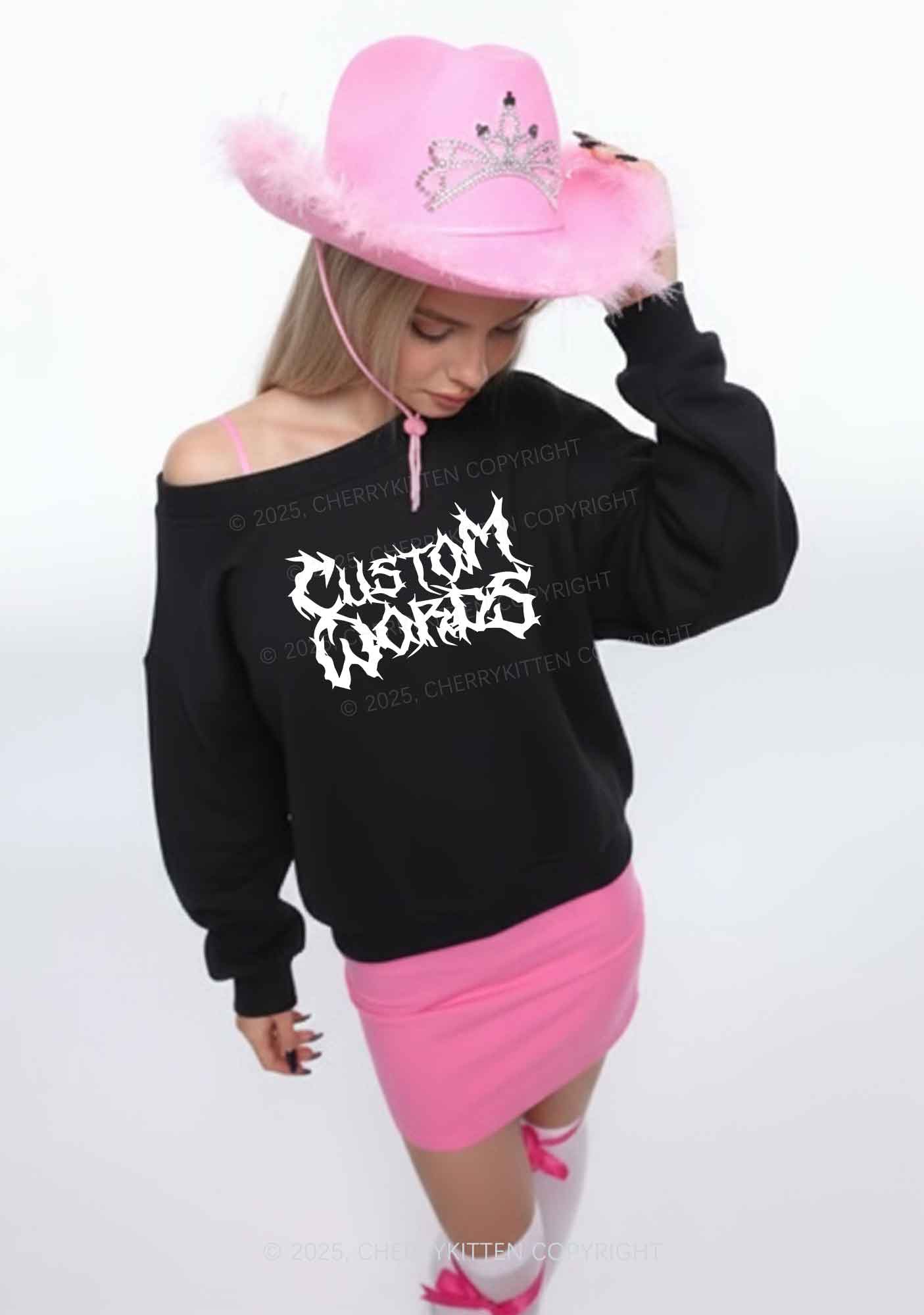 Custom Text Punk Font Y2K Off Shoulder Sweatshirts Cherrykitten - Image 2