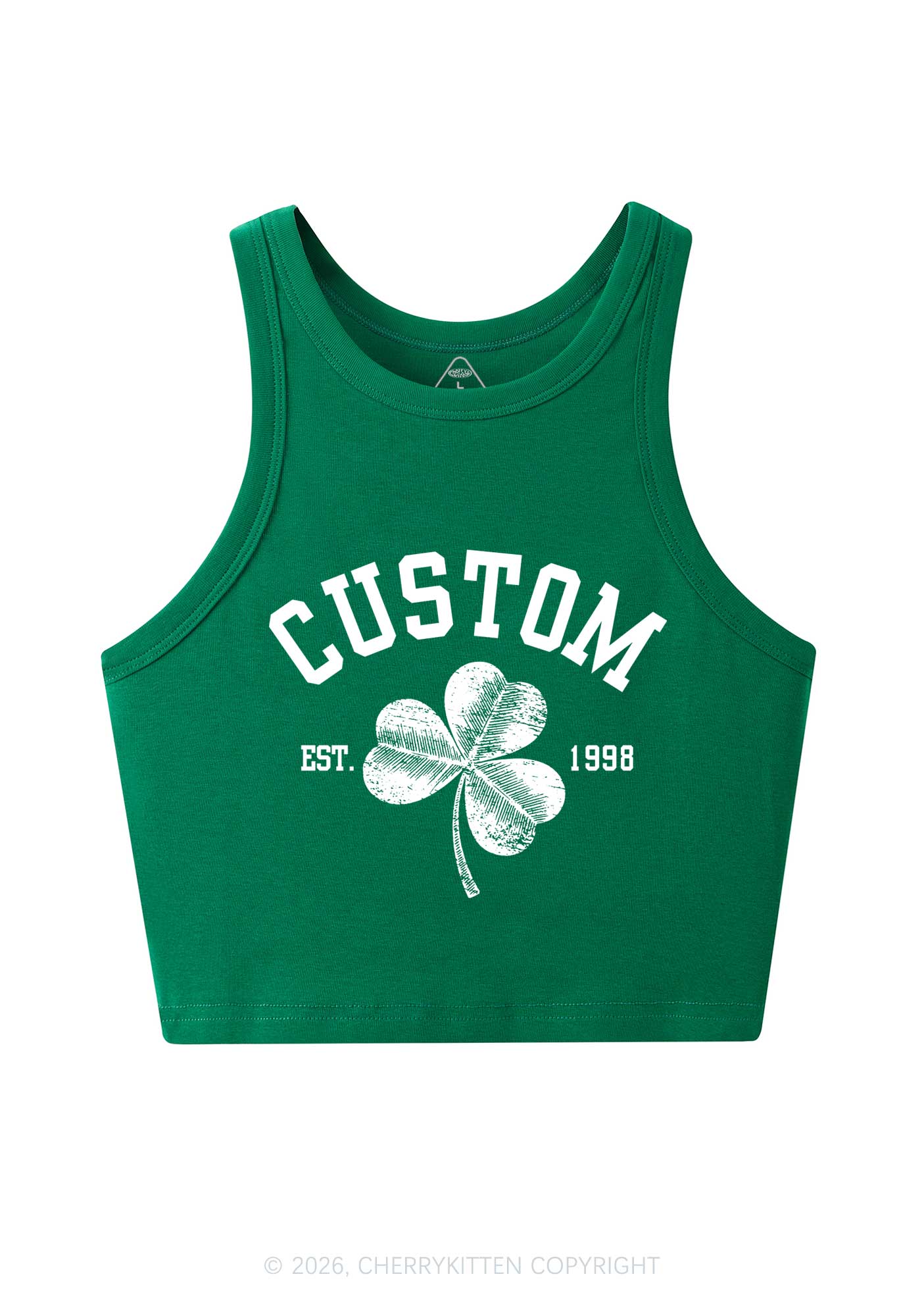 Custom Text Shamrock St Patricks Y2K Crop Tank Top Cherrykitten