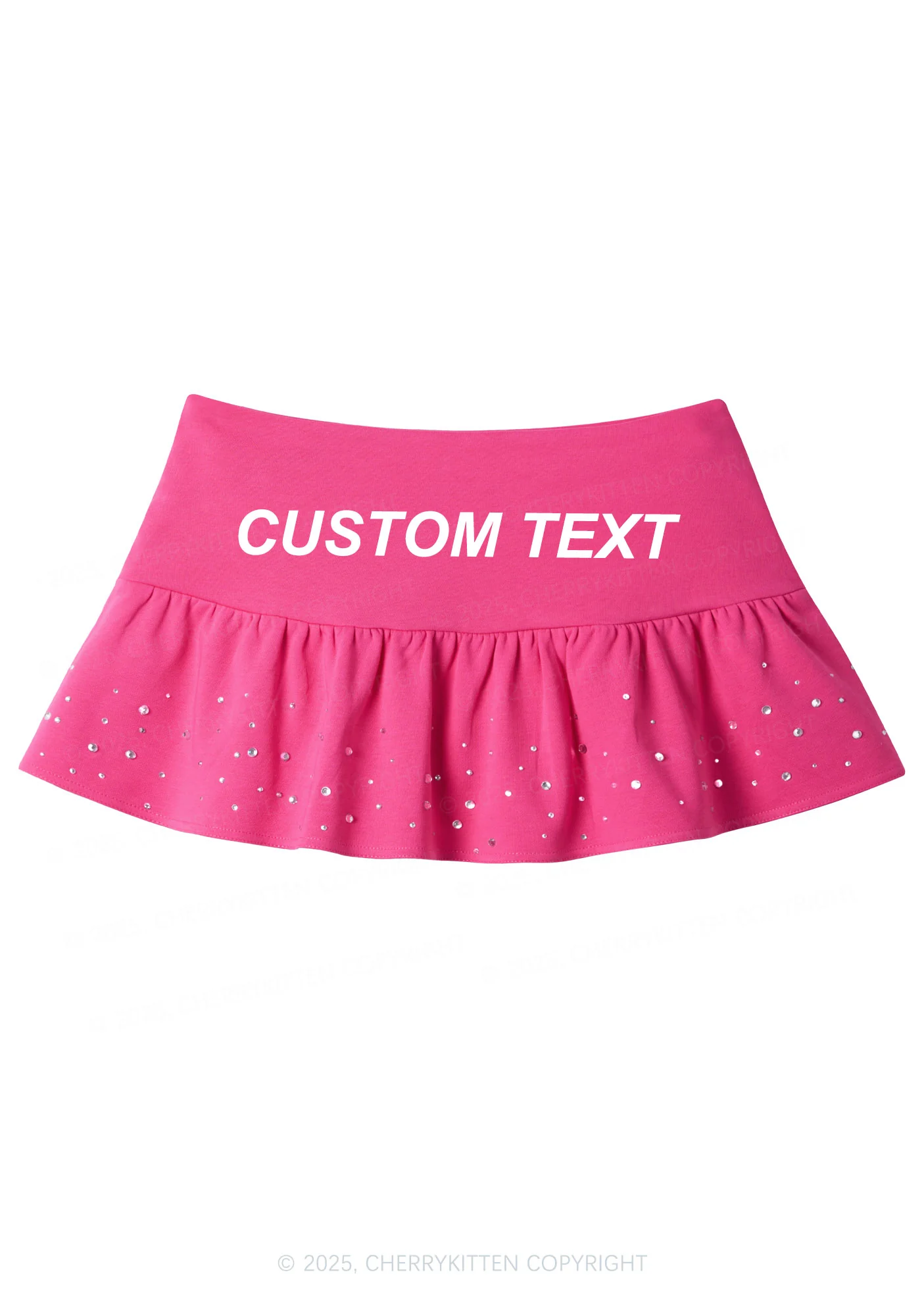 Custom Text Valentine's Day Y2K Pink Ruffled Rhinestone Mini Skirt Cherrykitten