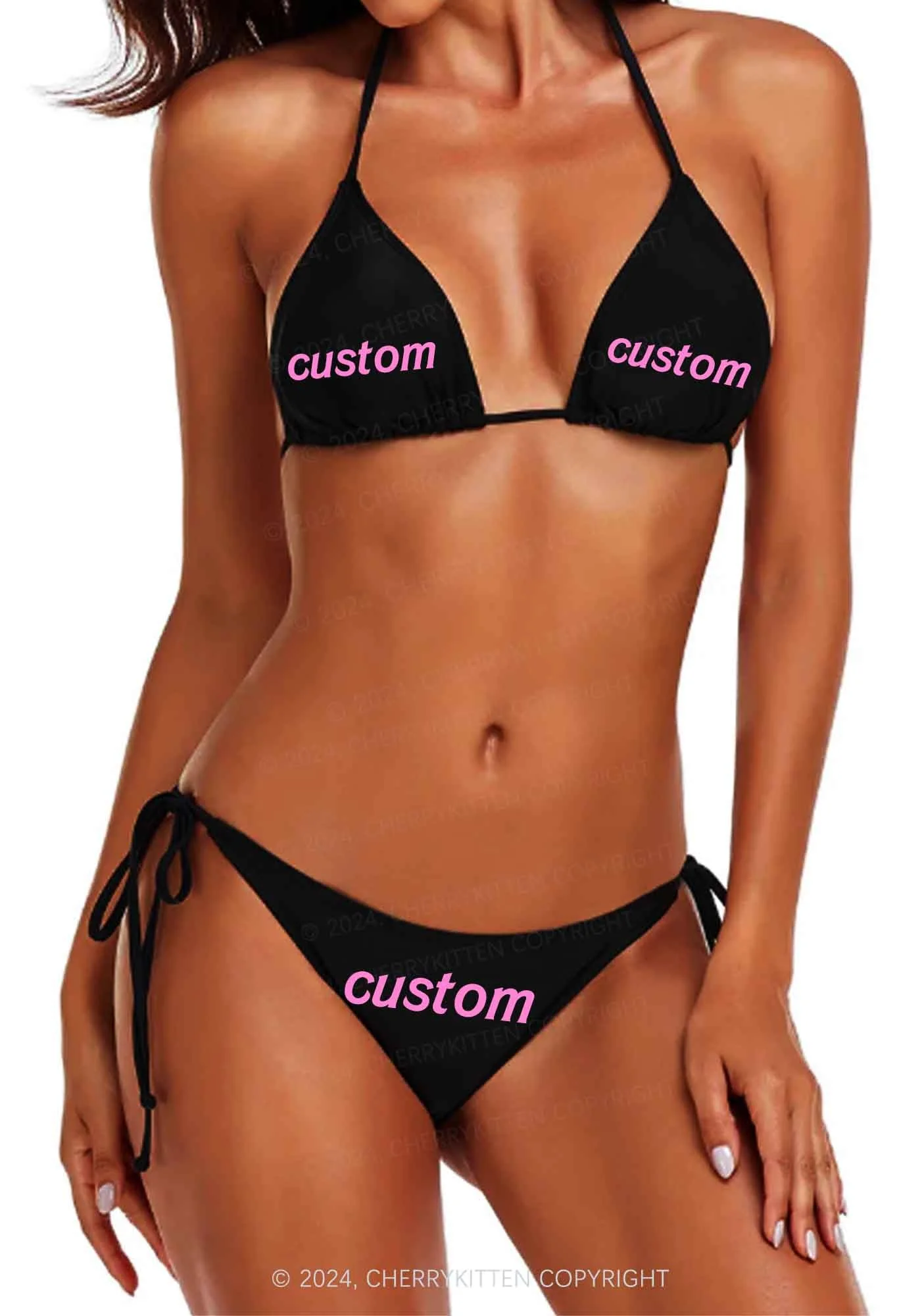 Custom Text Y2K Halter Triangle Bikini Set Cherrykitten - Image 4