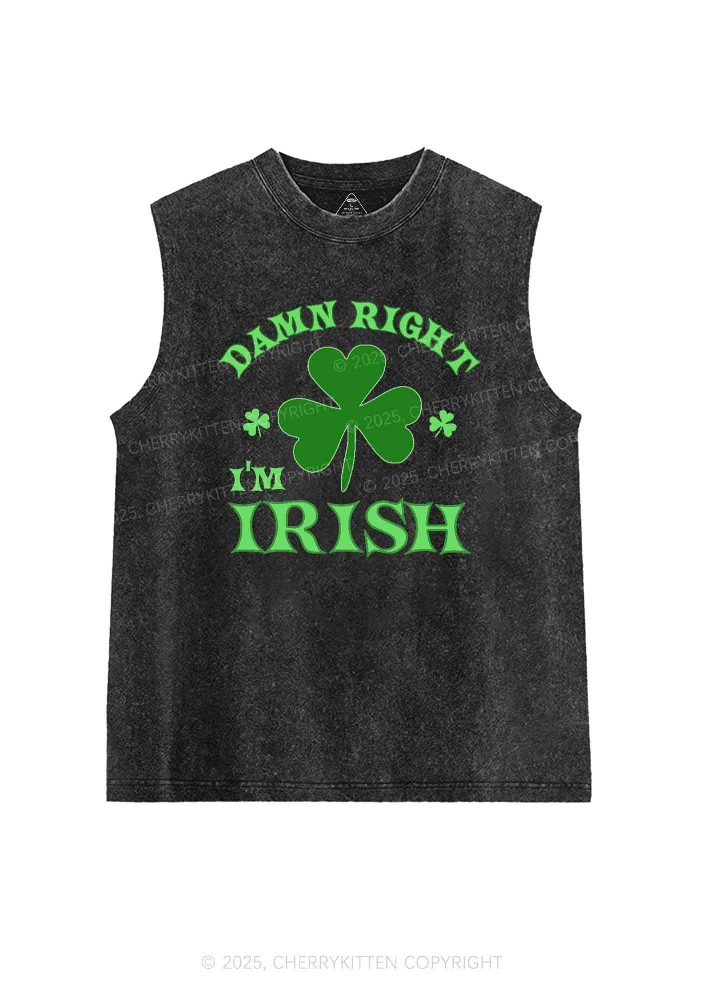 Damn Right Im Irish St Patricks Y2K Washed Tank Cherrykitten - Image 3