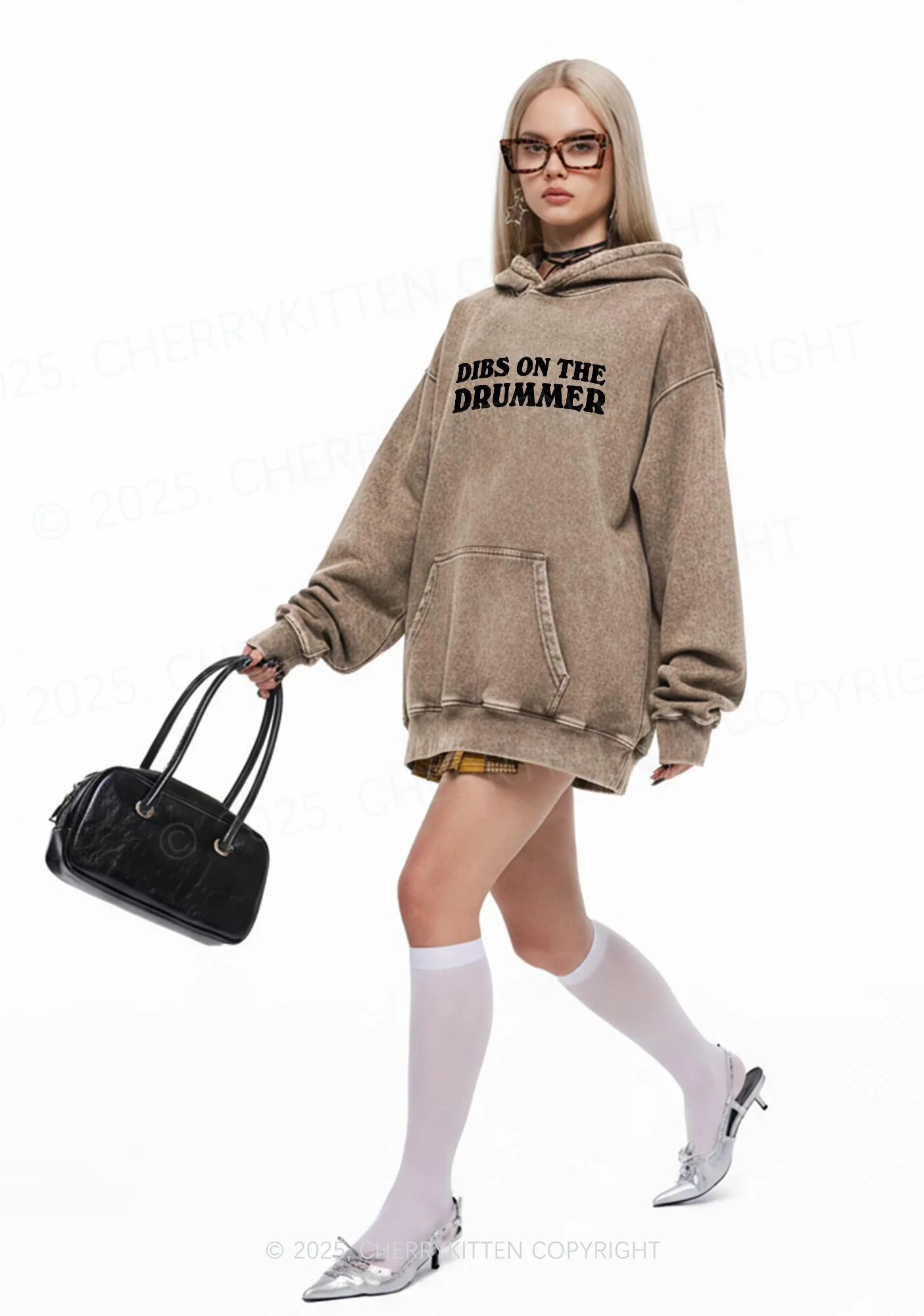 Dibs On The Drummer Y2K Washed Hoodie Cherrykitten - Image 2
