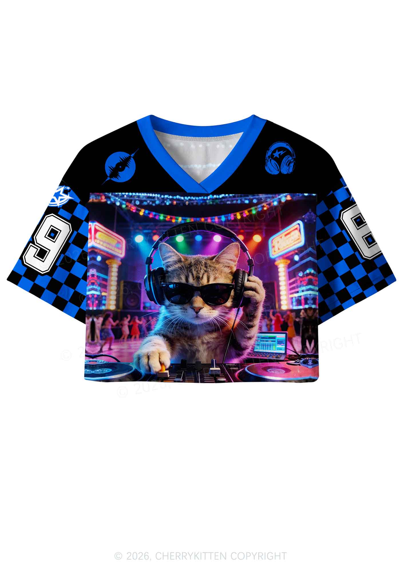 DJ Cat Rave Y2K Crop Sport Jersey Shirts Cherrykitten