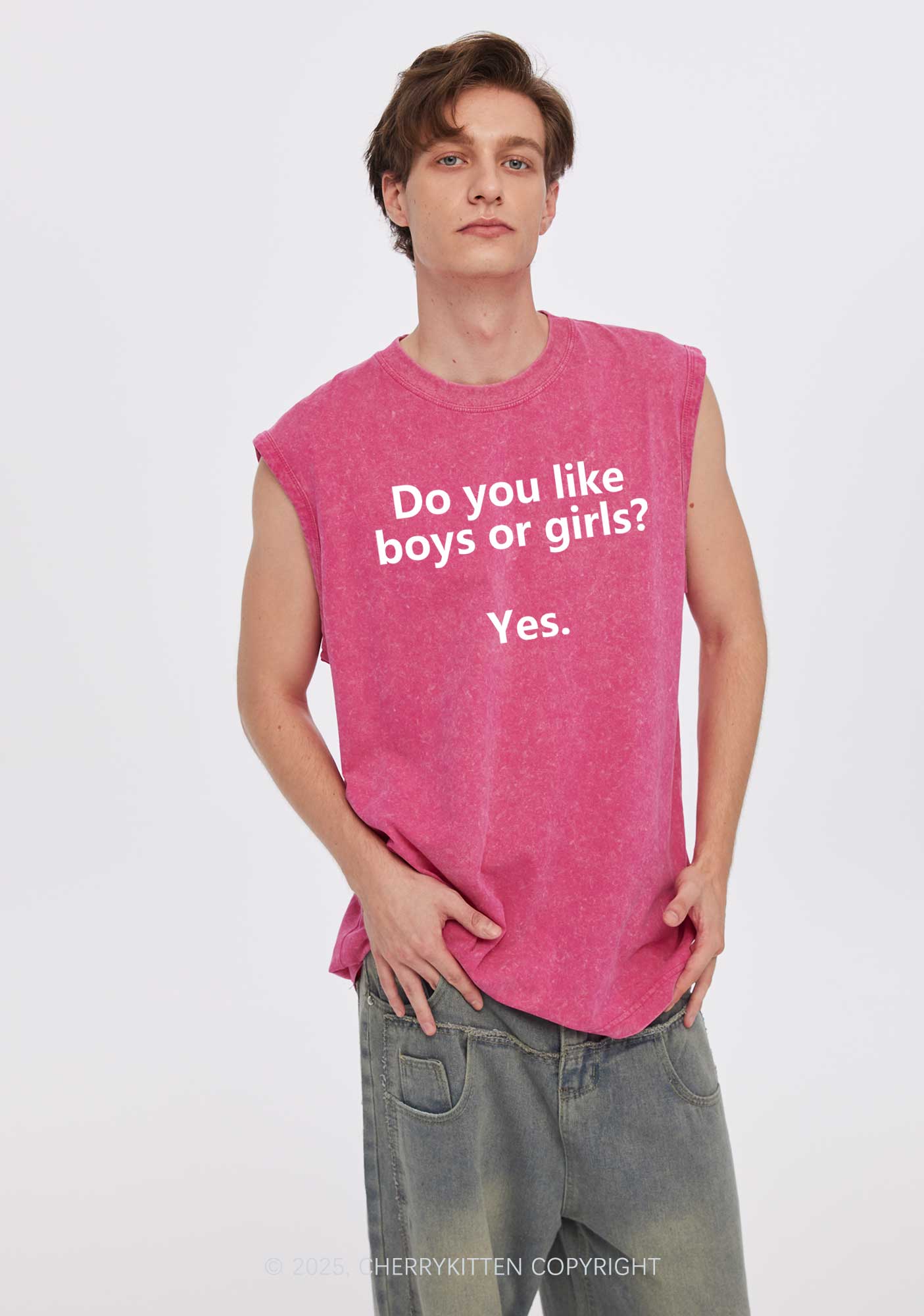 Do You Like Boys Or Girls Pride Y2K Washed Muscle Tank Cherrykitten - Image 2