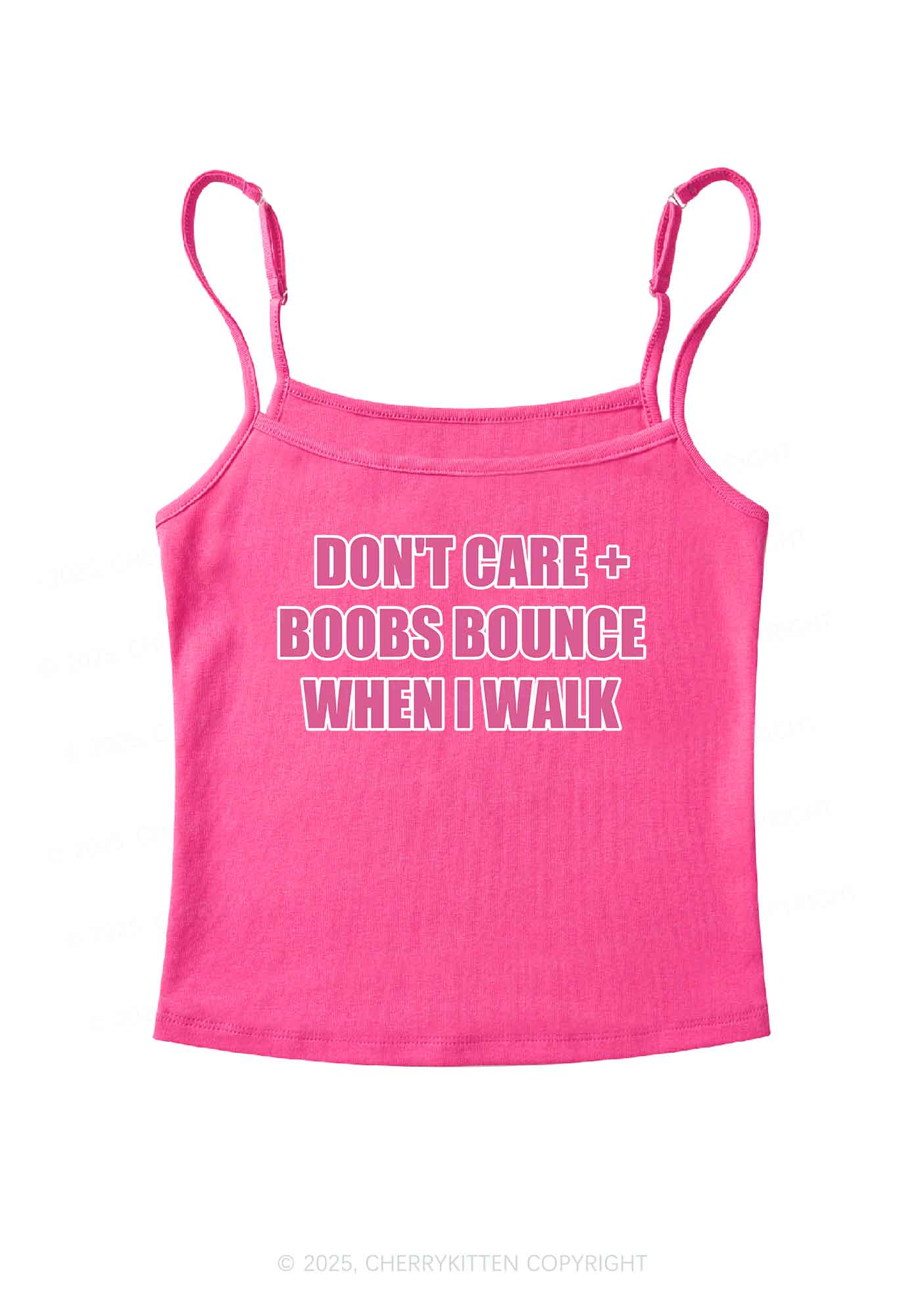 Don't Care Bxxbs Bounce When I Walk Y2K Spaghetti Strap Cami Cherrykitten - Image 3