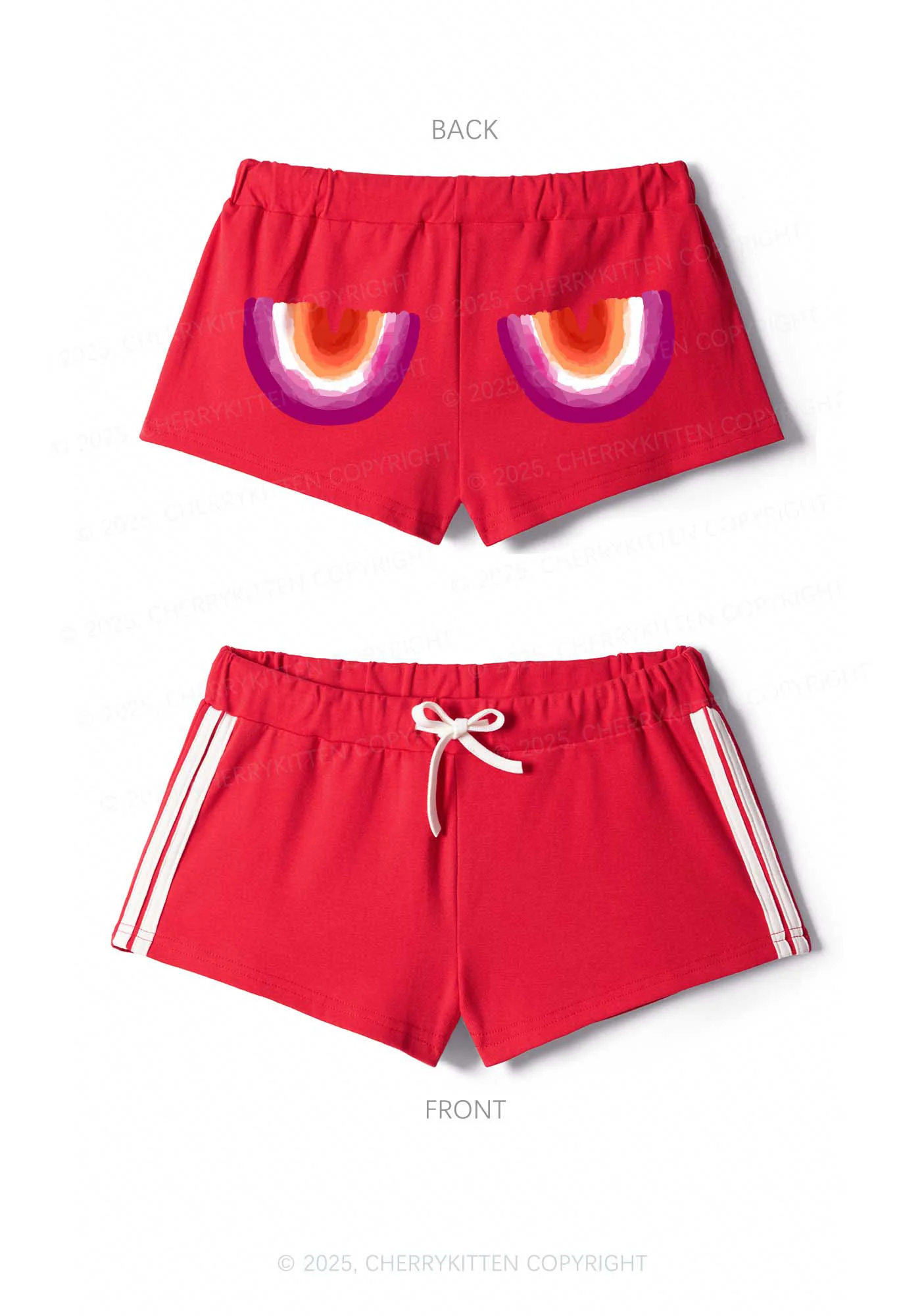 Double Rainbow Pride Y2K Drawstring Mini Shorts Cherrykitten - Image 5